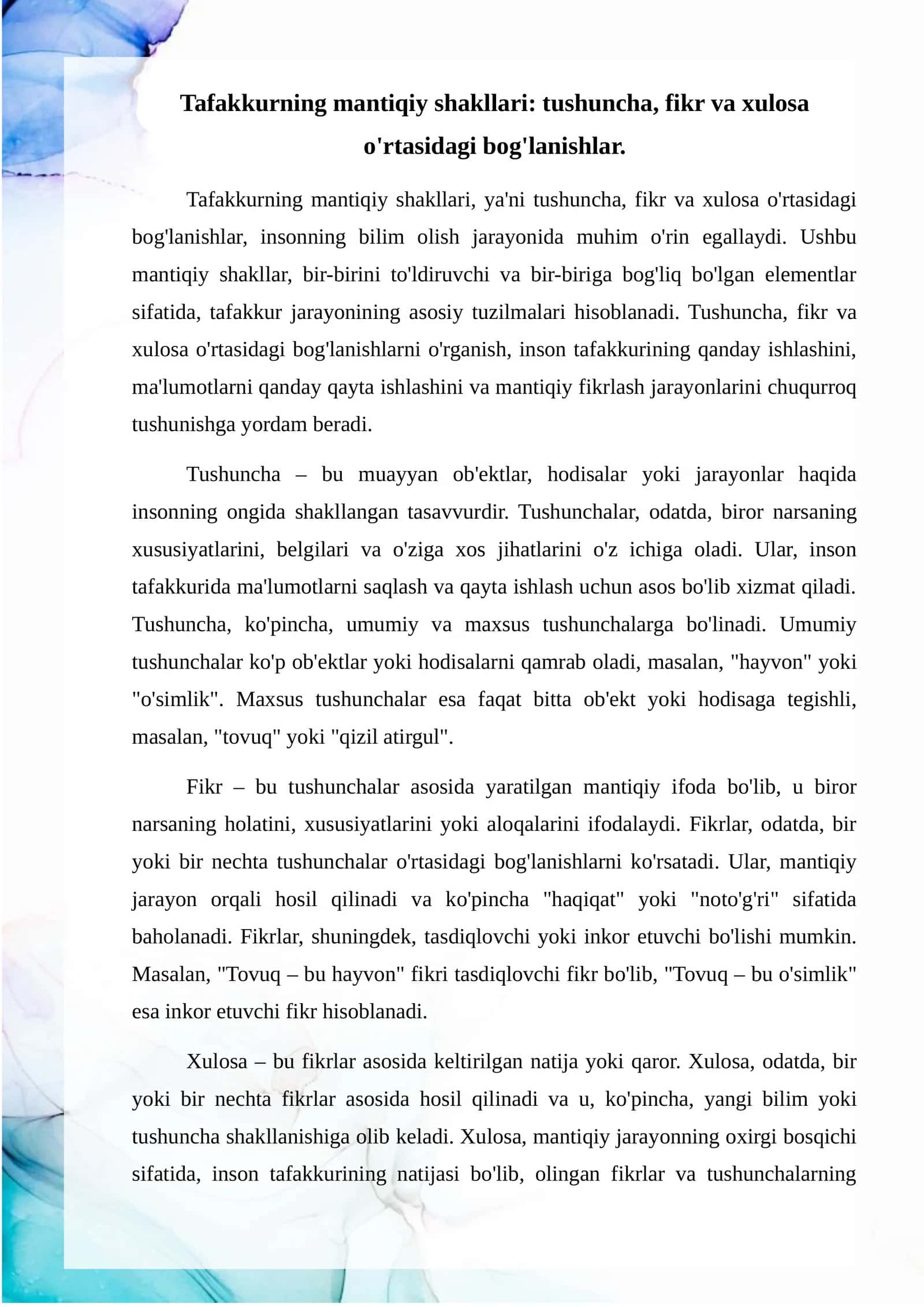 Tafakkurning mantiqiy shakllari va qonunlari 2