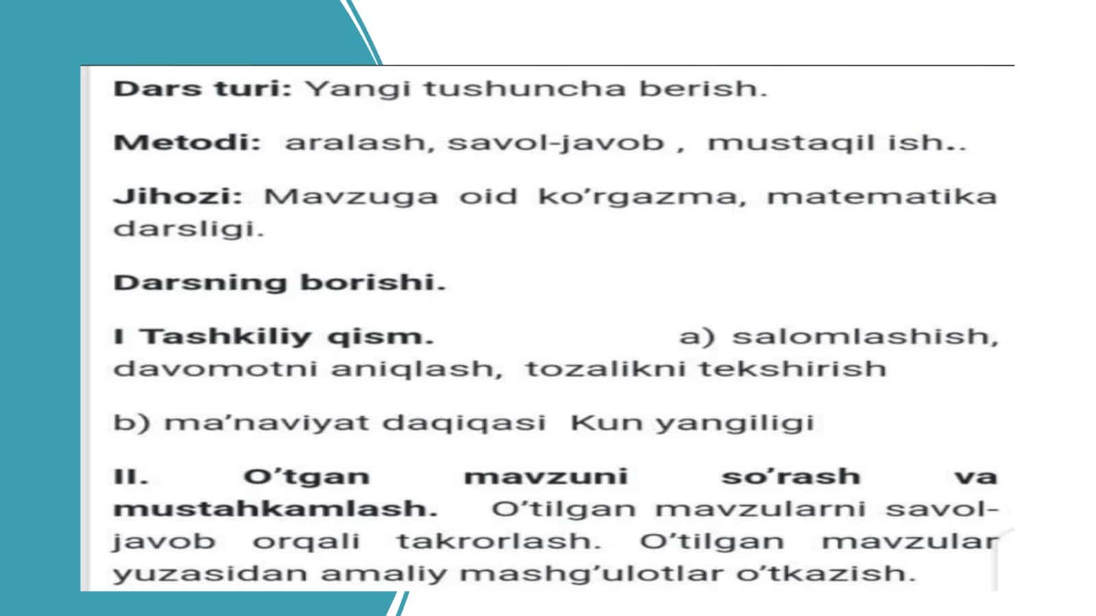 Matematika darslarida masala, yechishga õrgatish texnologiyasi. 2