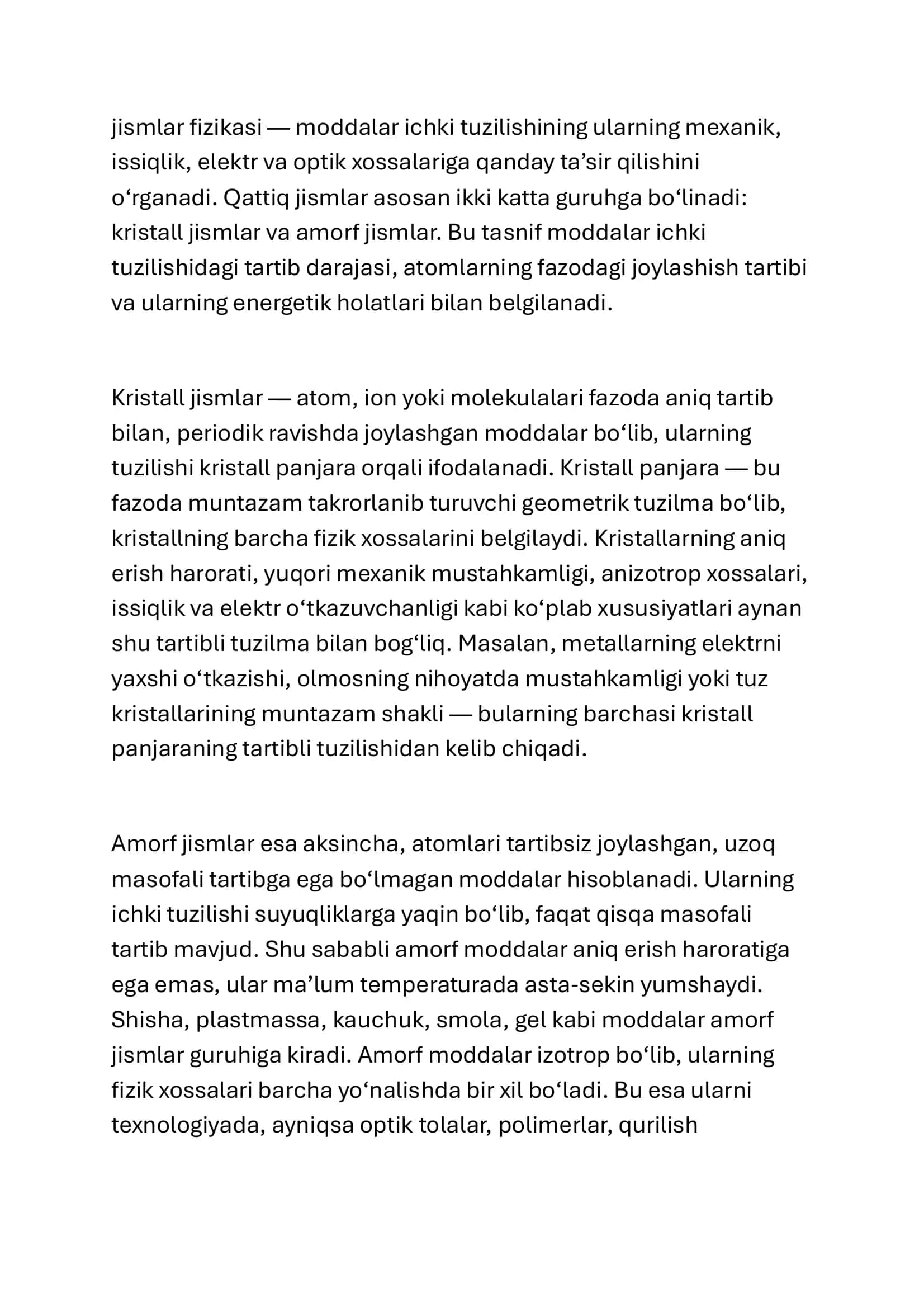 Kristal va Amorf jizmlar 2