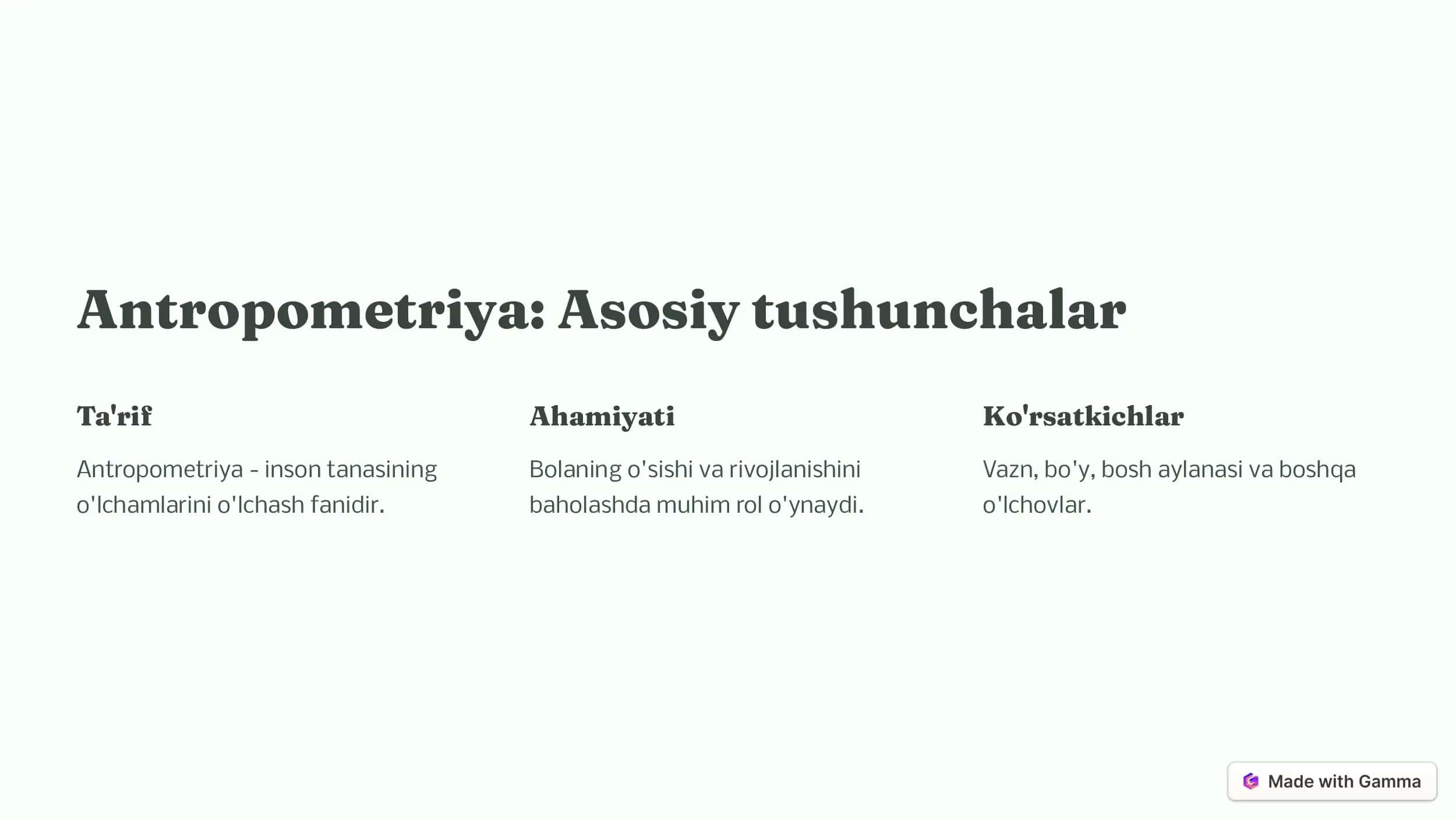 Antropometriya va bolalarda o'lchovlar 2