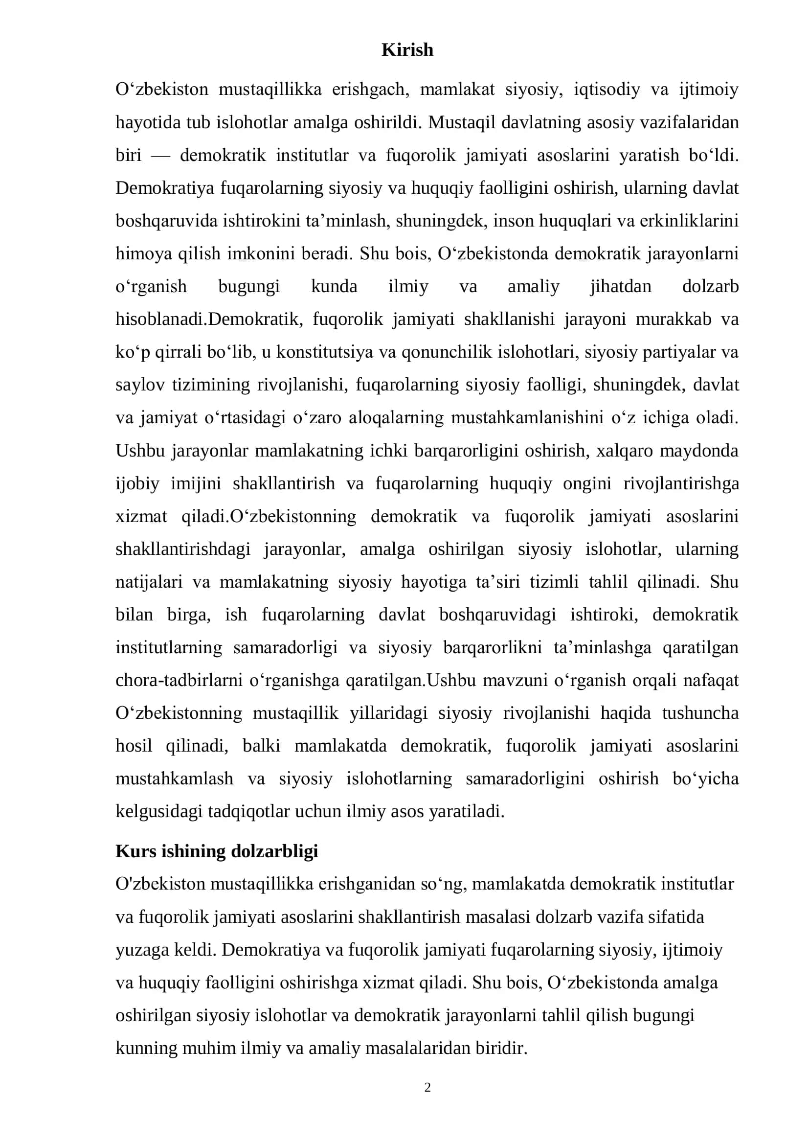 O'zbekistonda demokratik jamiyatning shakllanishi 2