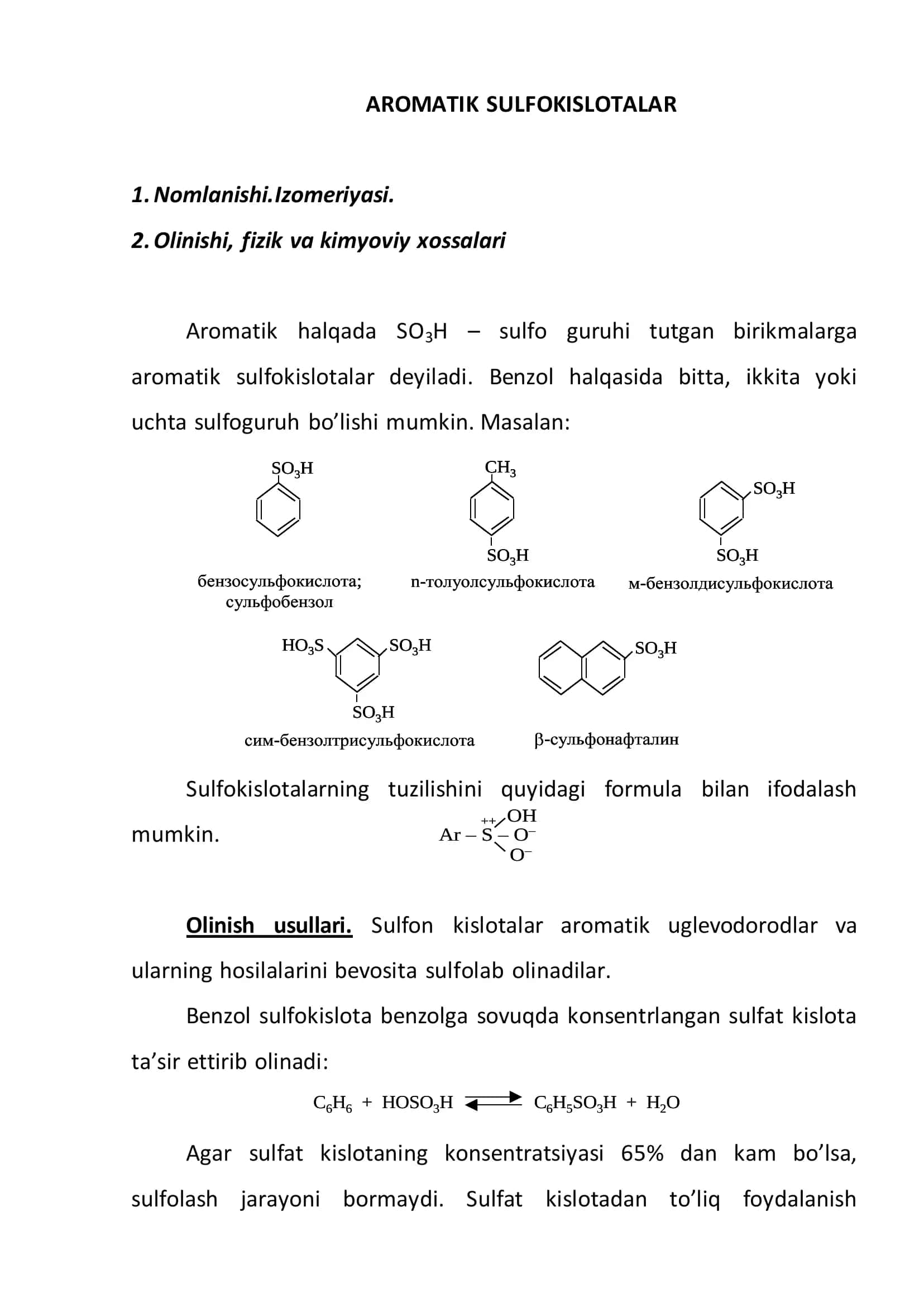 AROMATIK SULFOKISLOTALAR REFERAT 2