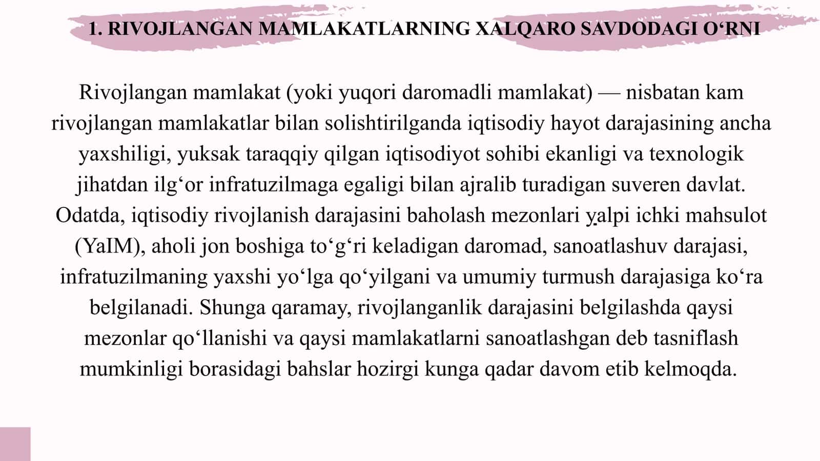 Rivojlangan davlatlarda xalqaro savdo 2