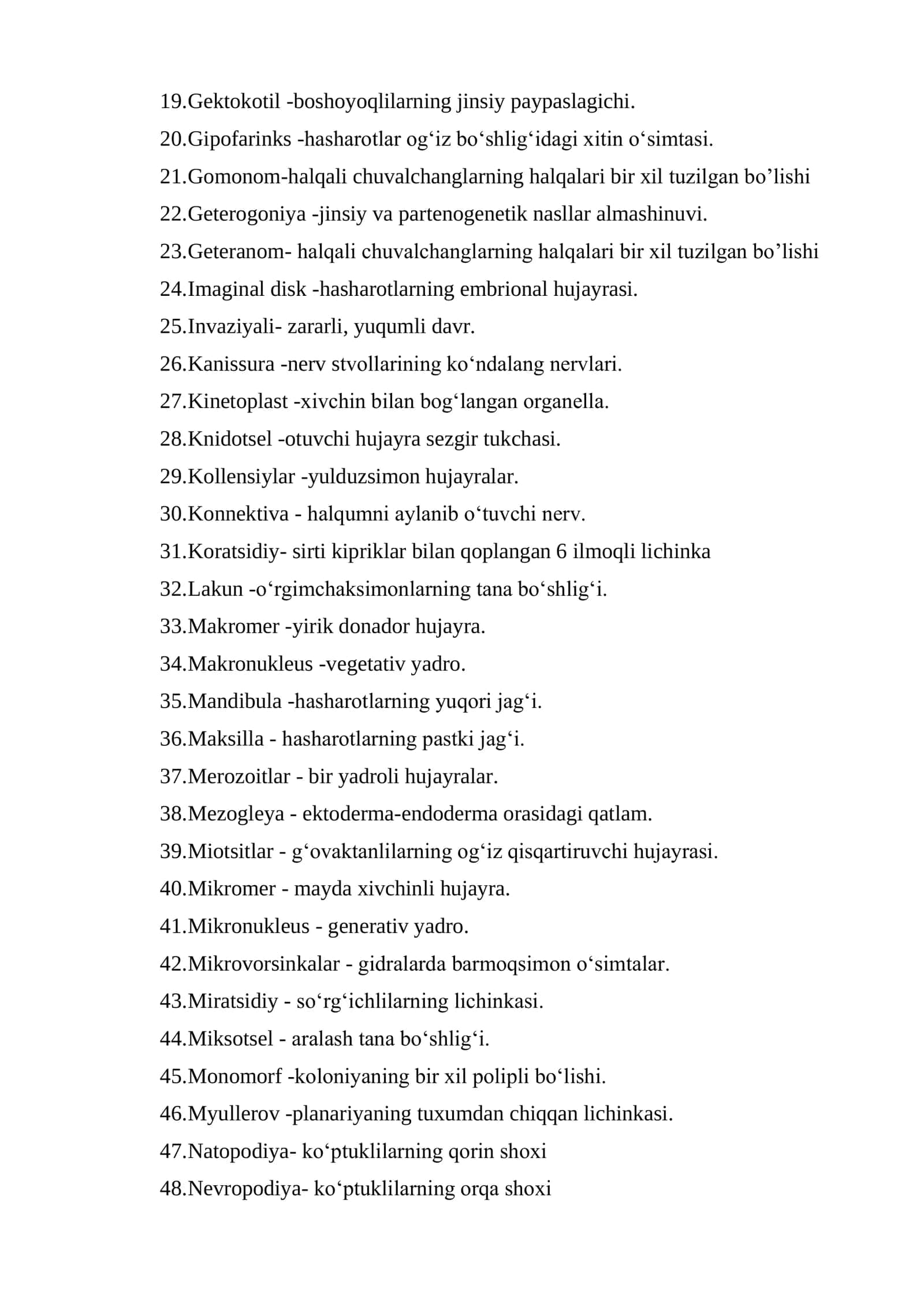 Umurtqasizlar zoologiyasi glossariysi 2