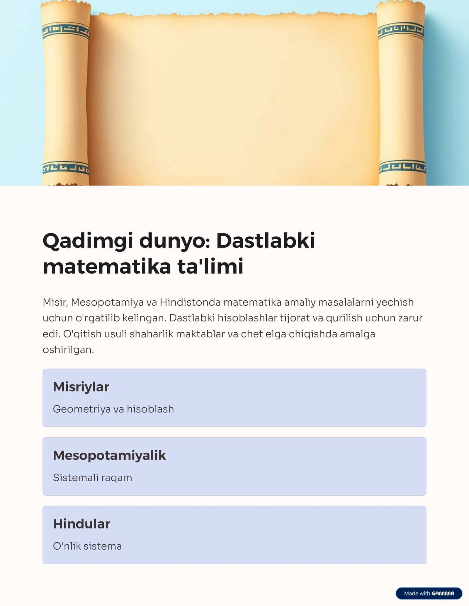 Matematika ta'limi tarixi 2