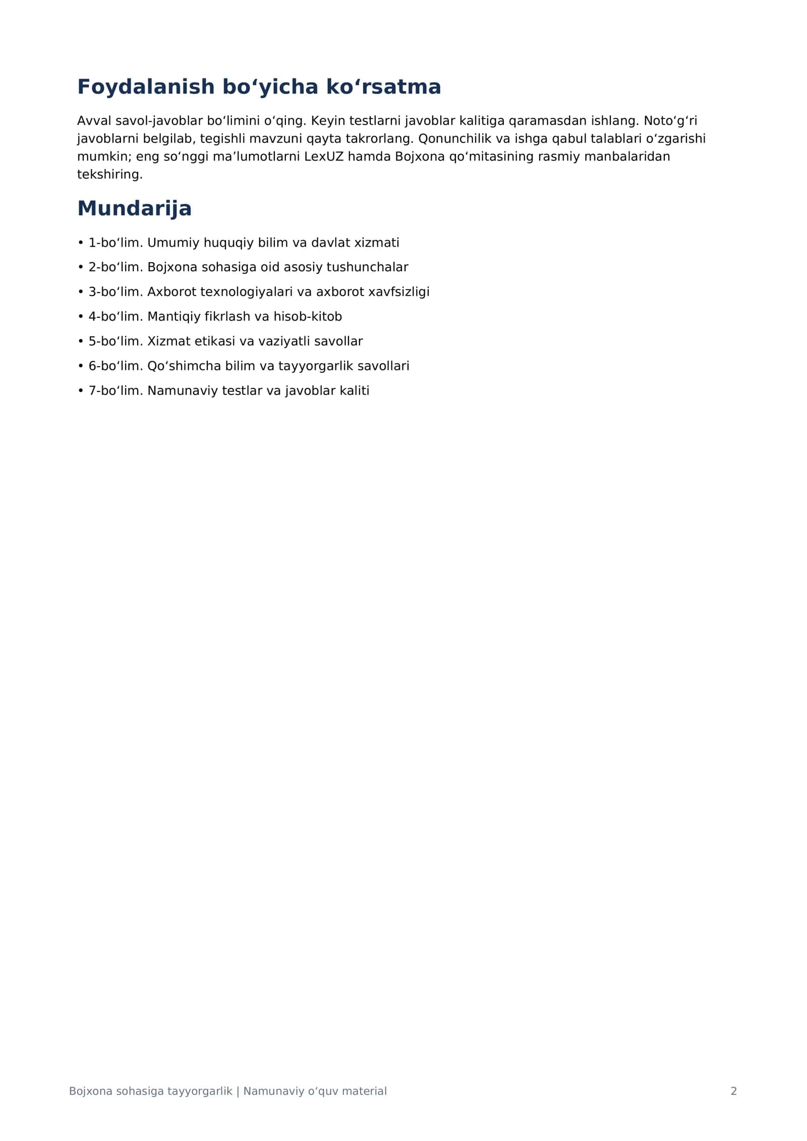 Bojxona qo‘mitasiga ishga kirish uchun 100 ta savol-javob va 31 ta test — PDF 2