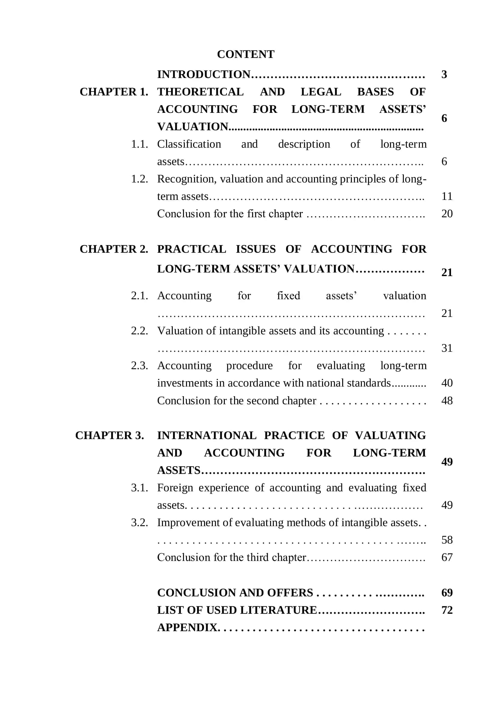 Final Qualifying Work: Accounting for Long-Term Assets’ Valuation 2