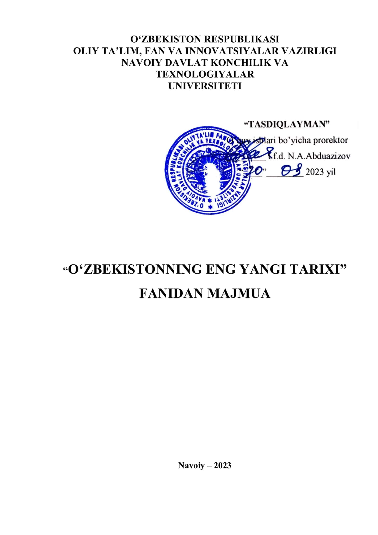 O‘ZBEKISTONNING ENG YANGI TARIXI FANIDAN MA’RUZA MATNI 2
