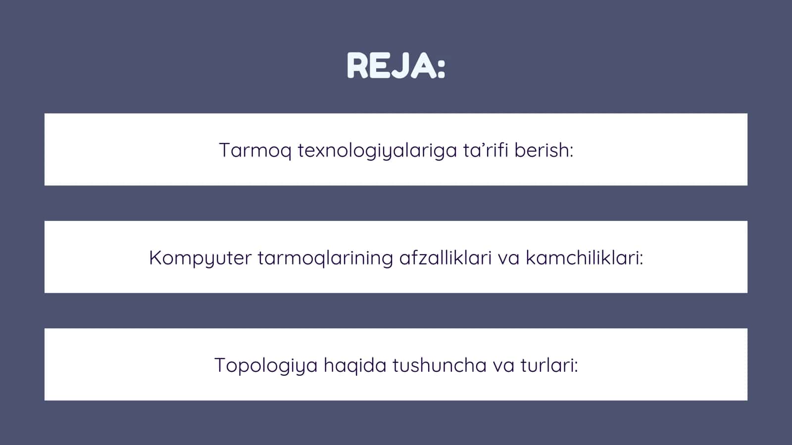 Tarmoq texnalogiyasi va topologiya asoslari 2