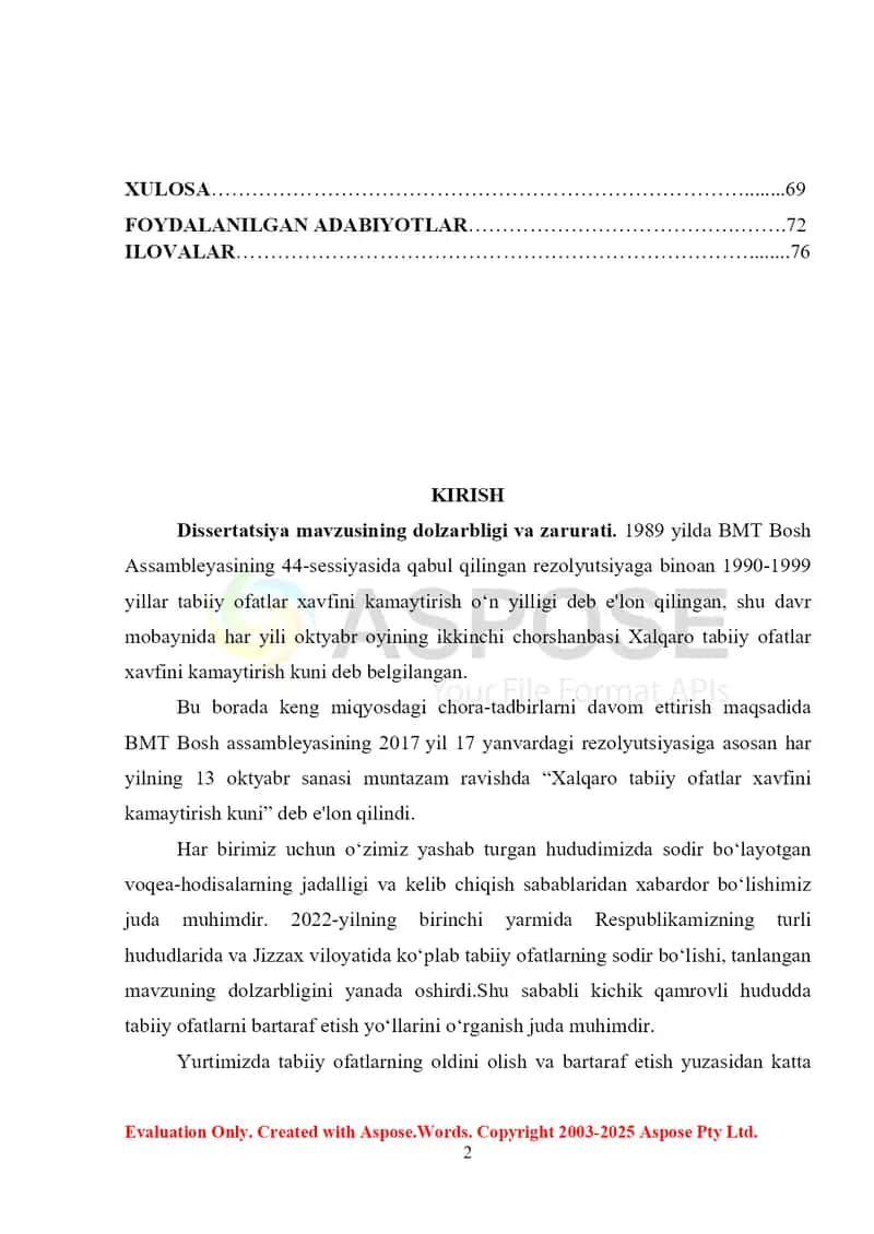 Tabiiy ofatlar va ularni bartaraf etish 2