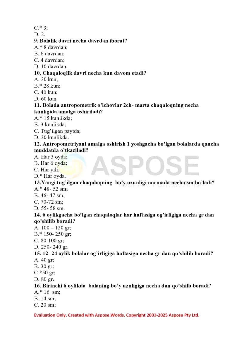Pediatriyada hamshiralik ishi fanidan test 2