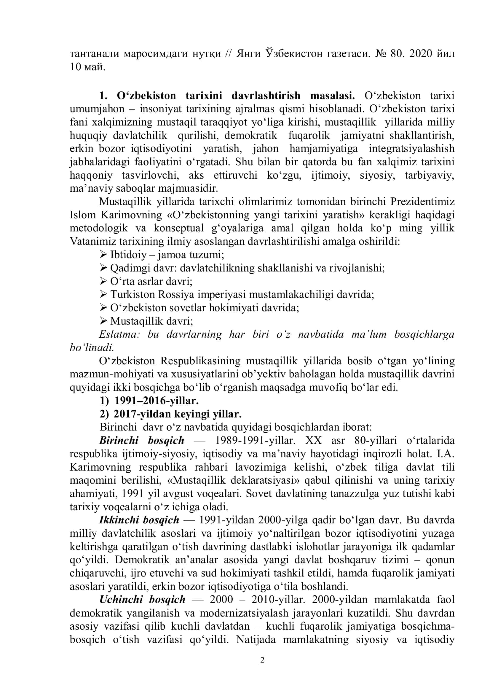O‘zbekistonning eng yangi tarixi 2