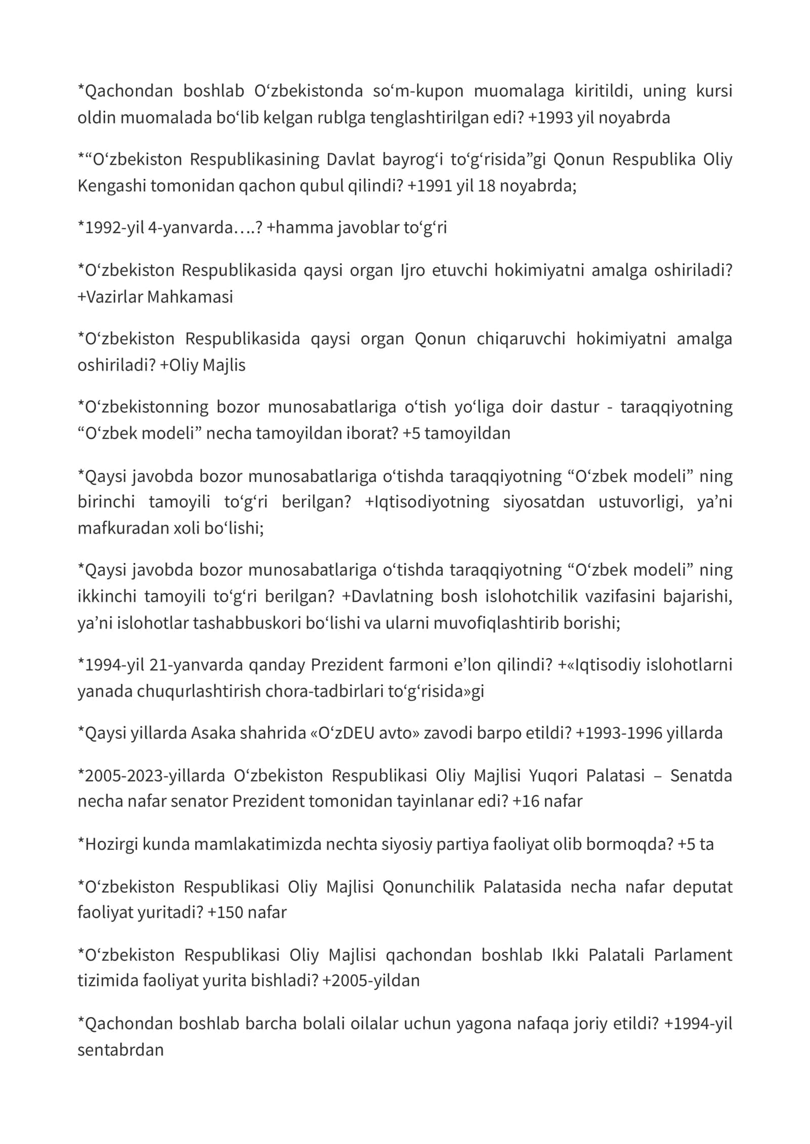 Oʻzbekistonning eng yangi tarixi fanidan yakuniy nazorat javoblari 2