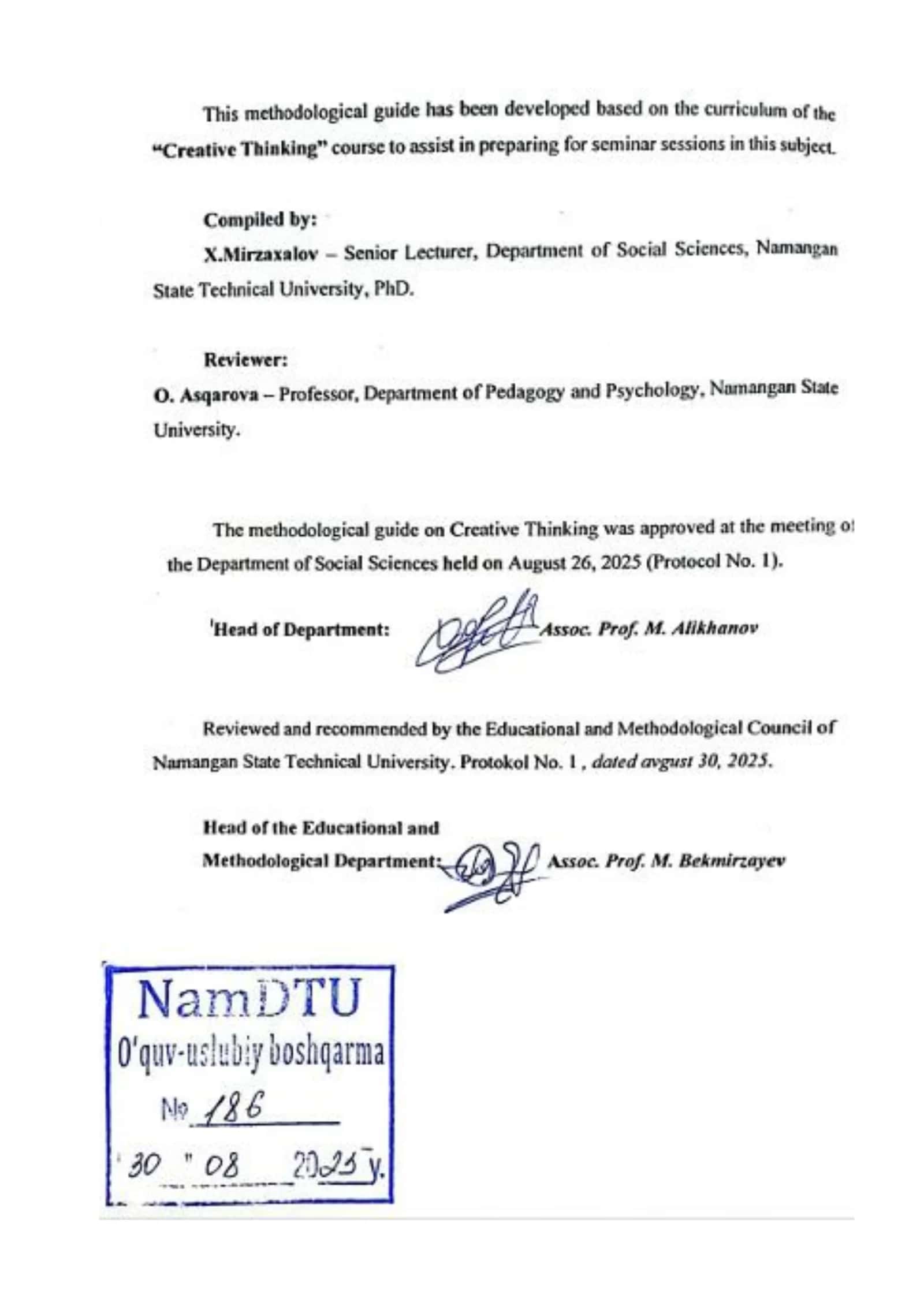 METHODOLOGICAL GUIDELINES for Seminar sessions in the subject of CREATIVE THINKING 2