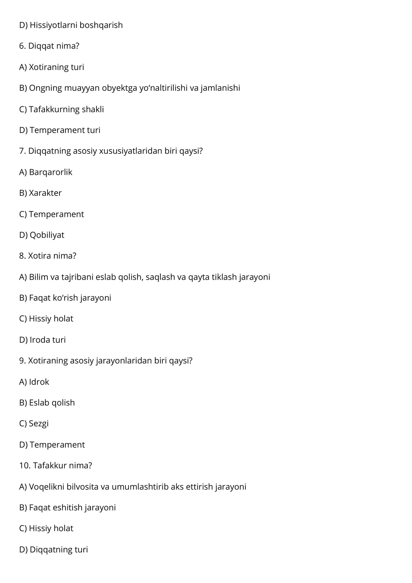 Psixologiya fanidan 100 ta test 2