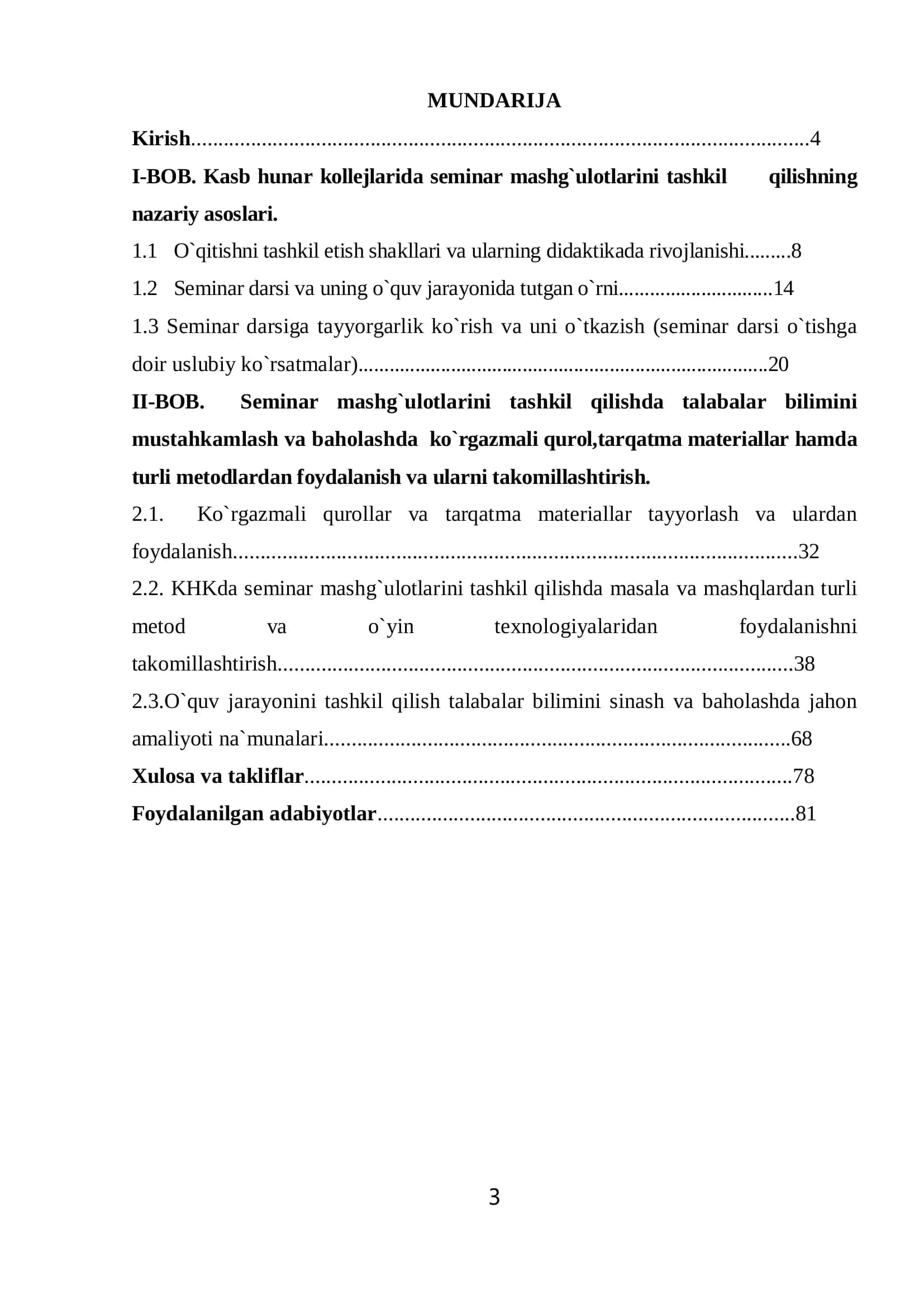 Seminar mashg`ulotlarini tashkil qilish 2