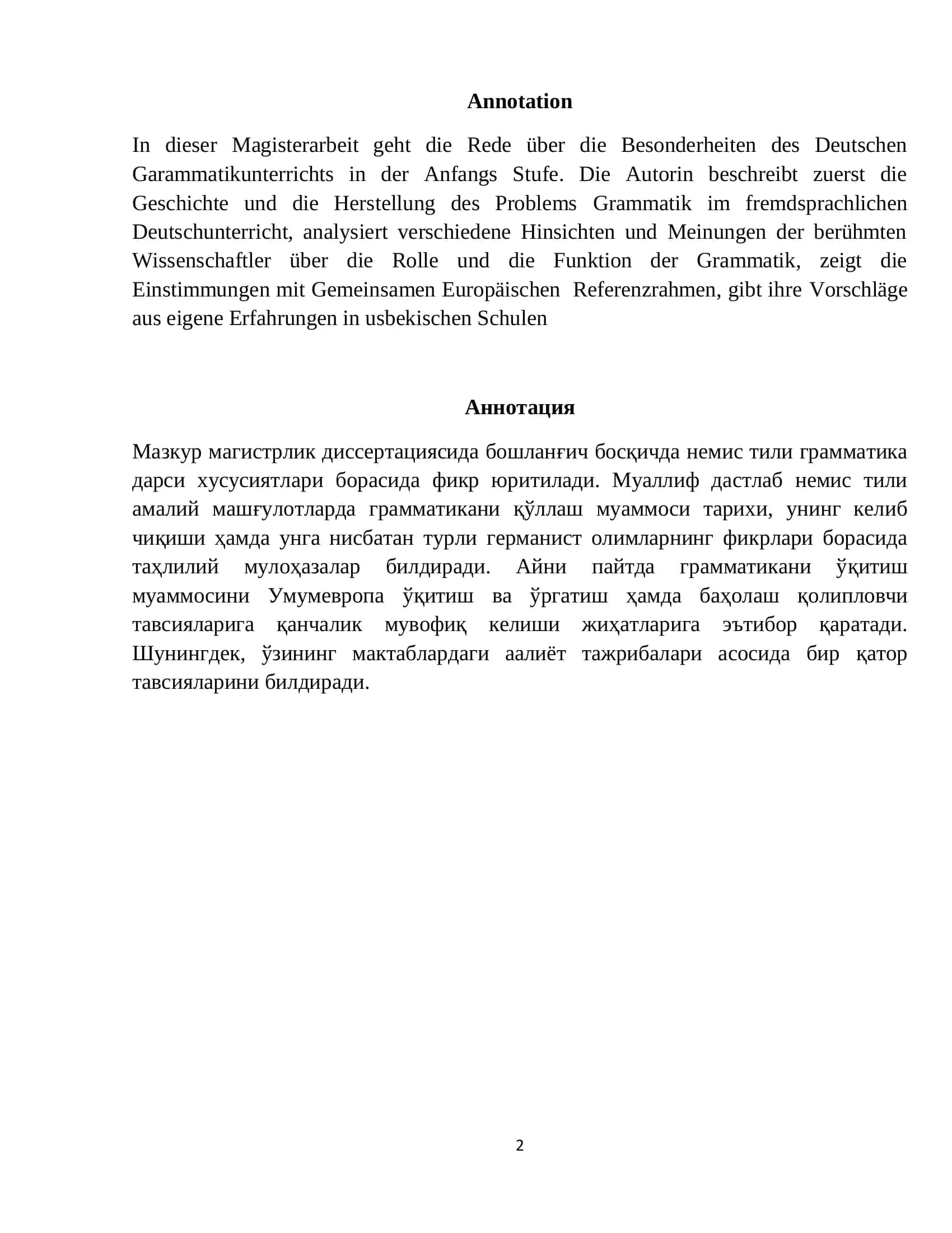 DISSERTATION: DIE LEHRPROBLEME DER DEUTSCHEN GRAMMATIK ALS FREMDSPRACHE IN DEN ANFANGSSTUFEN 2