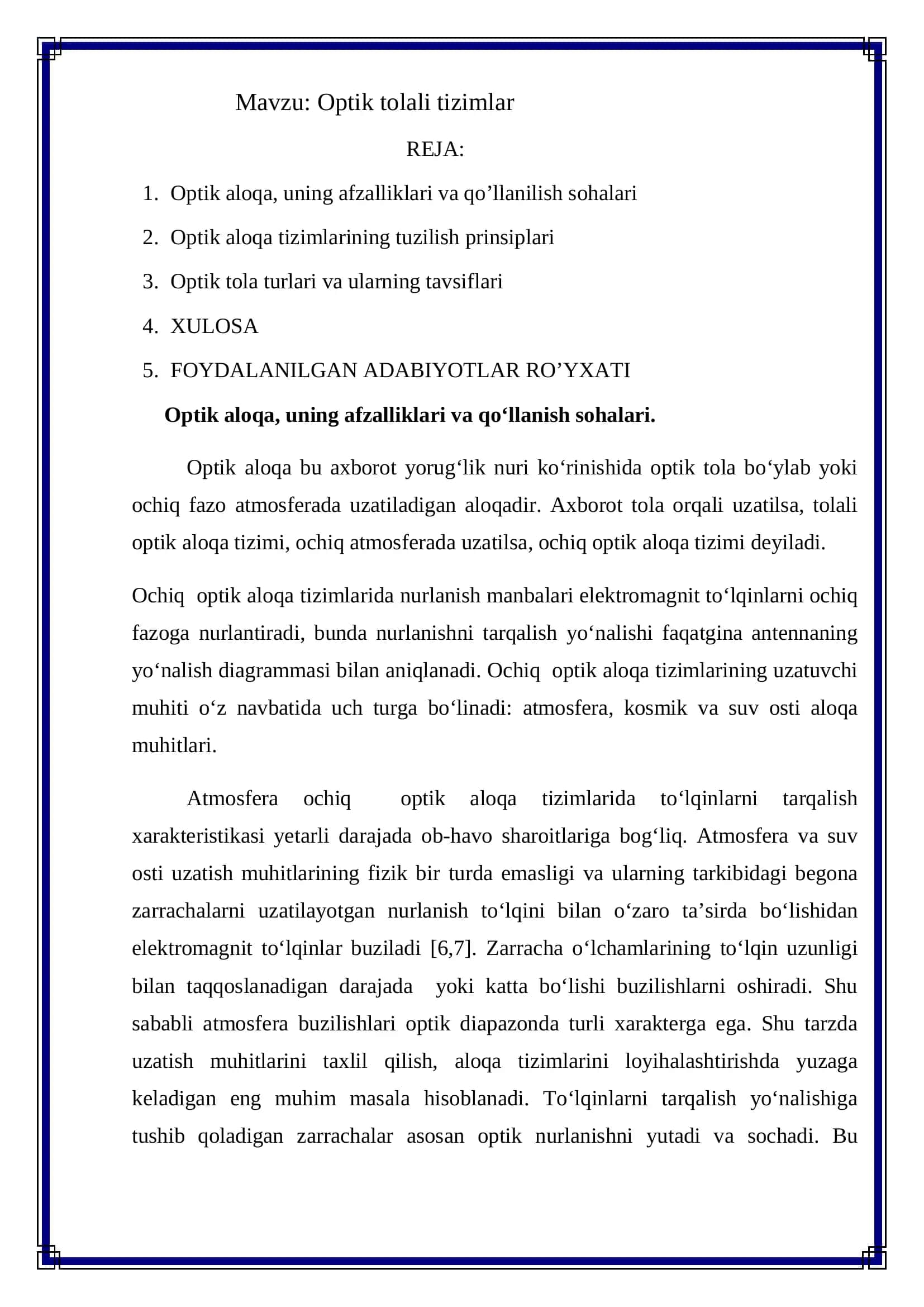 Optik tolali tizimlar 2