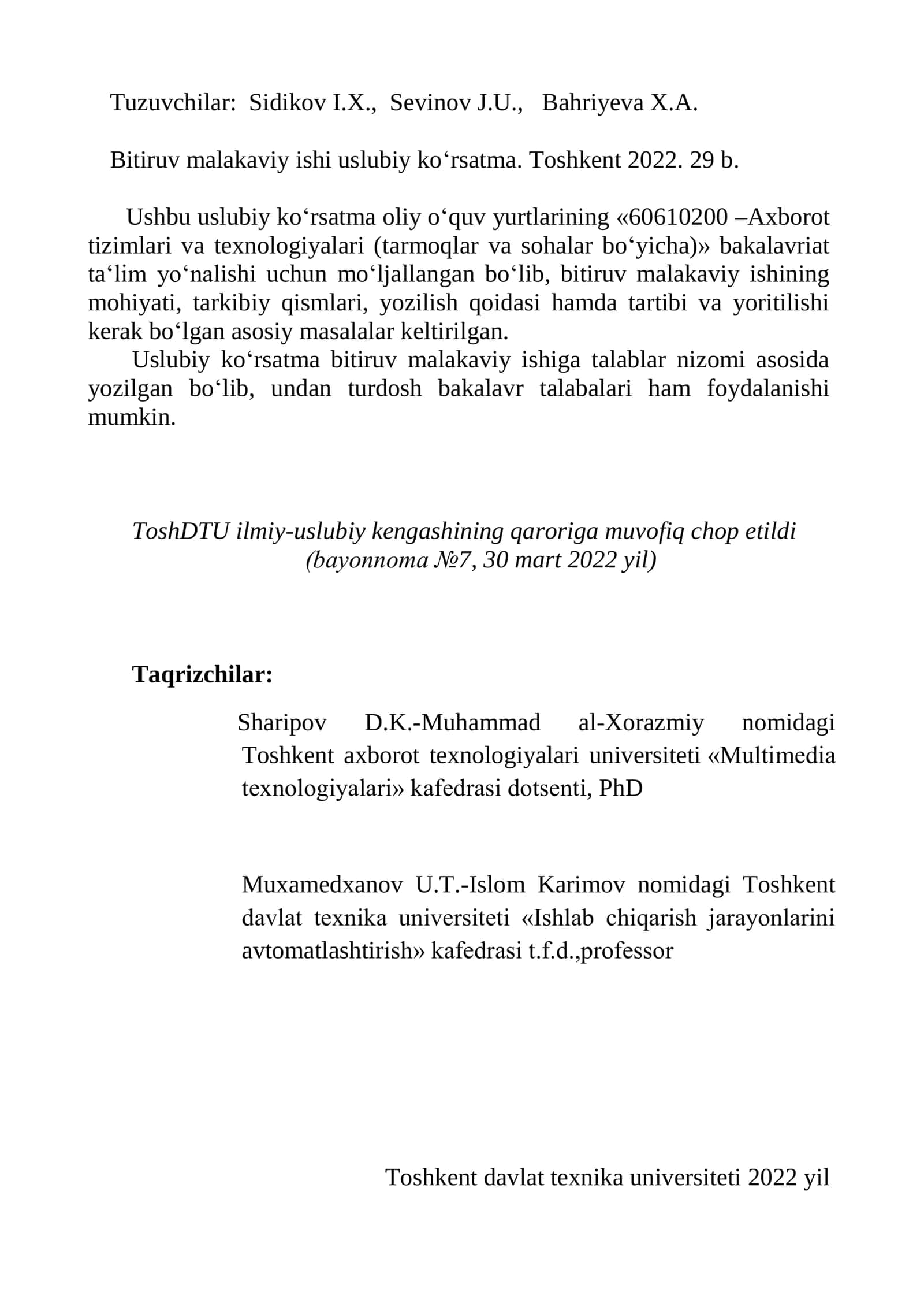 BITIRUV MALAKAVIY ISHI USLUBIY KO'RSATMA 2