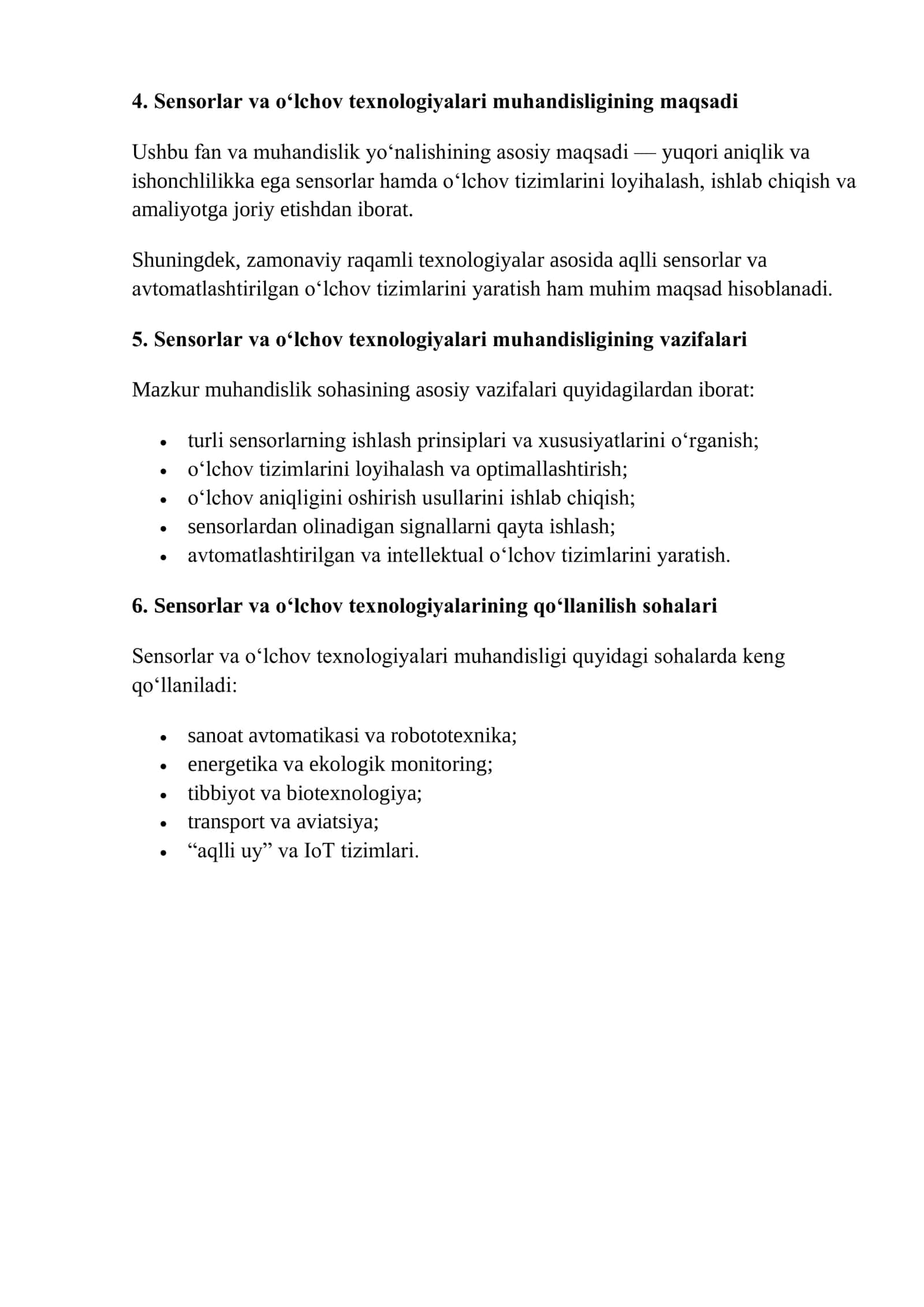 Sensorlar va o‘lchov texnologiyalari muhandisligi 2