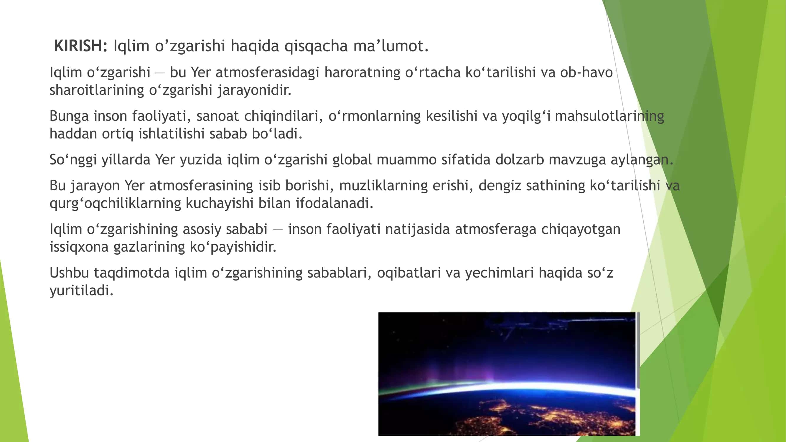 Iqlim o'zgarishi. taqdimoti (10 slayd) 2