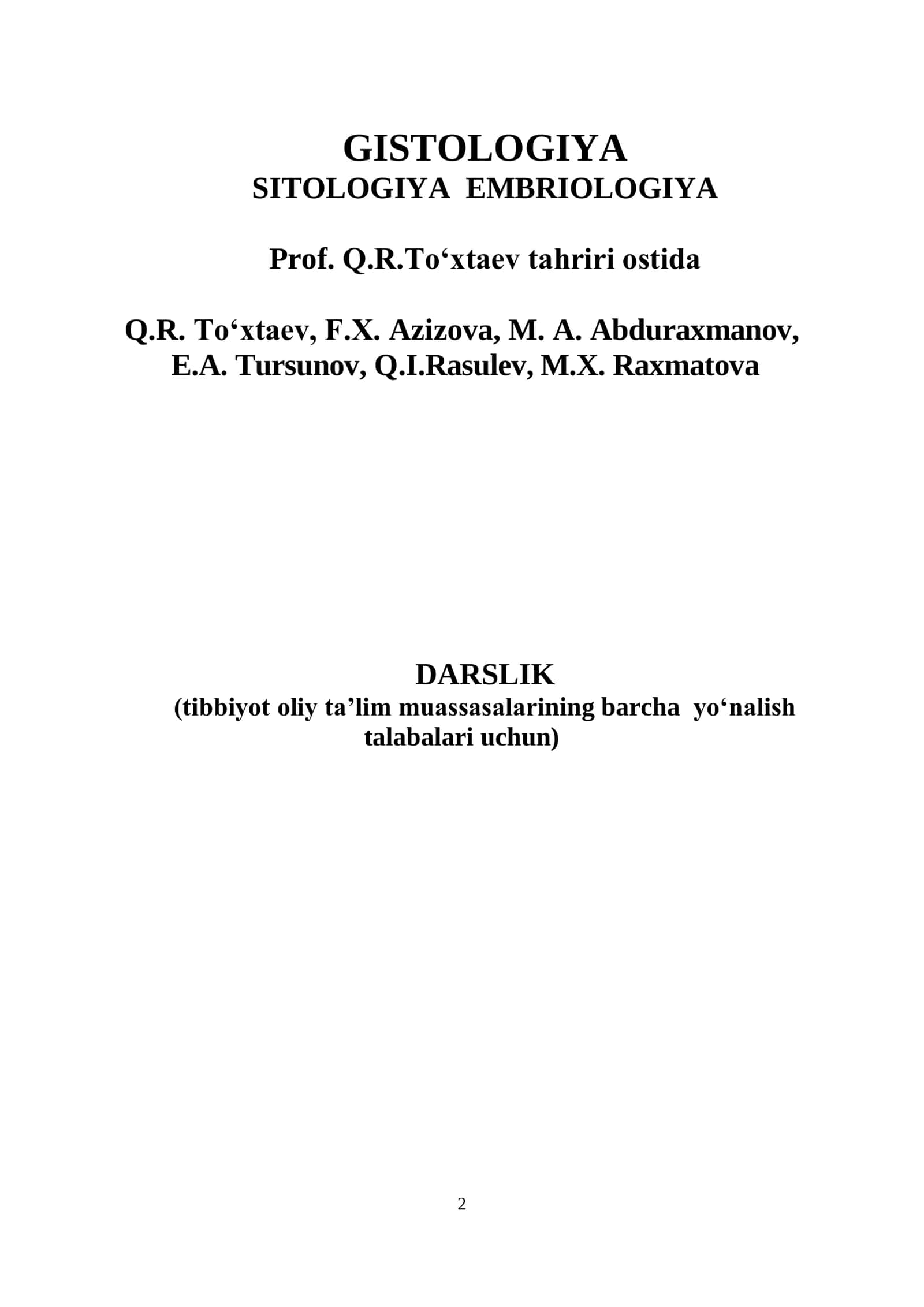 GISTOLOGIYA SITOLOGIYA EMBRIOLOGIYA 2
