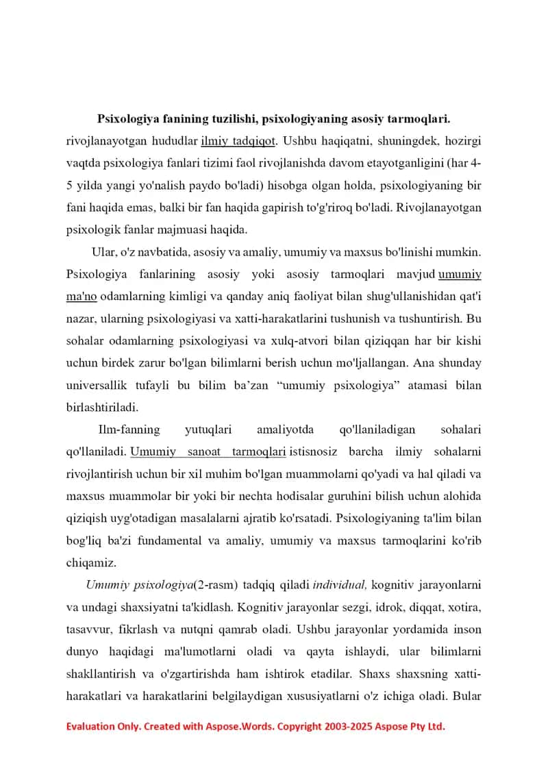 Zamonaviy psixologiya tarmoqlari 2