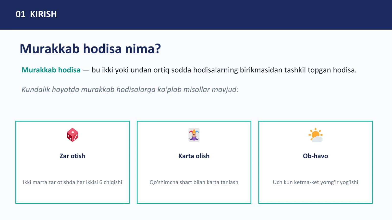 Murakkab hodisaning ehtimolligini hisoblash 2