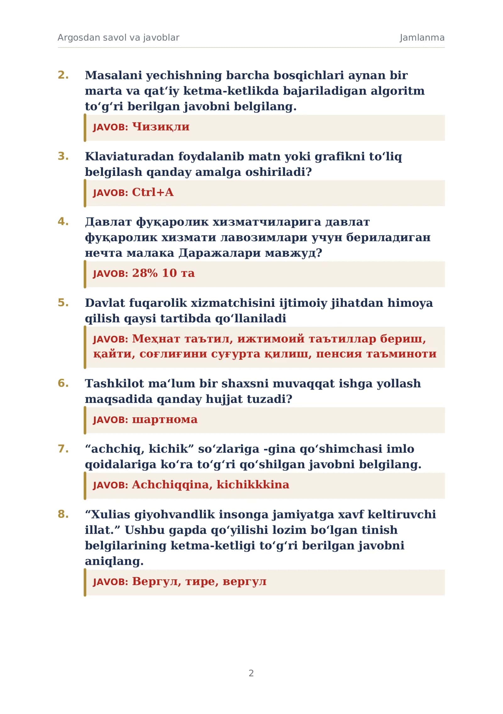 ARGOSDAN TUSHADIGAN   SAVOLLAR VA JAVOBLAR 2