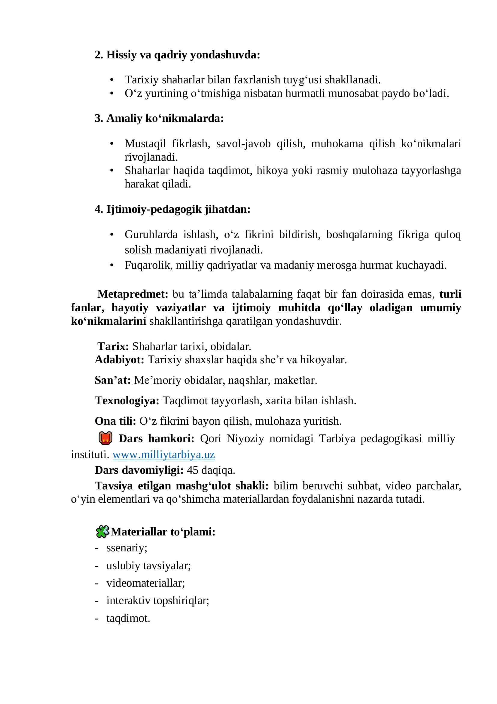 “Kelajak soati” darsining OTM talabalari uchun mashg‘ulot ssenariysi 2
