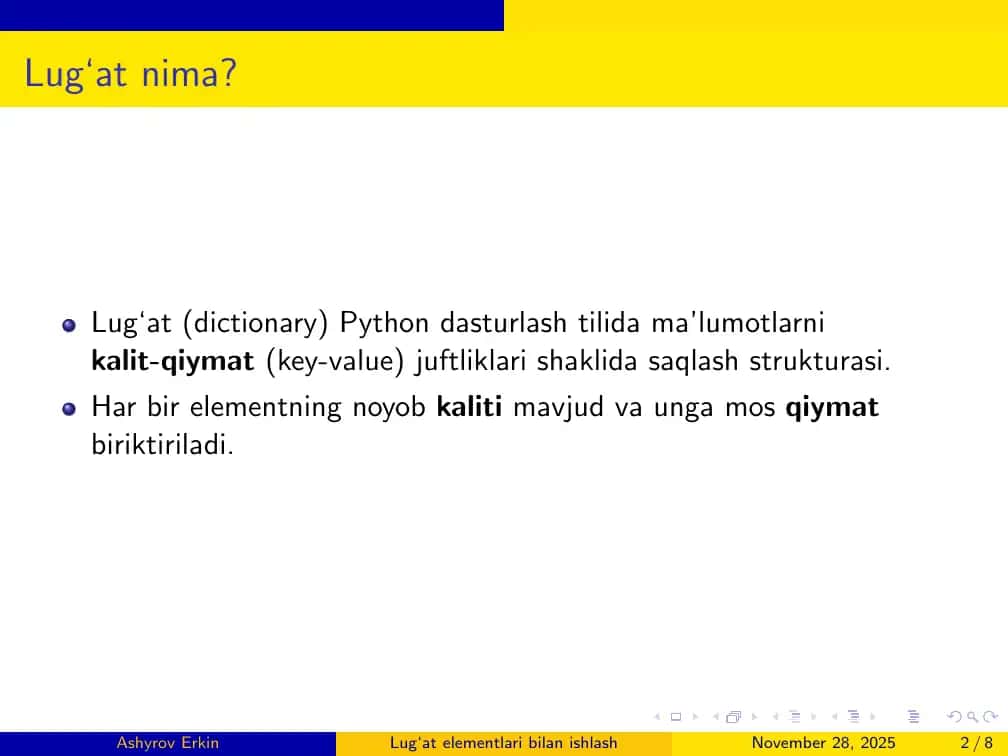 Lug‘at elementlari bilan ishlash 2