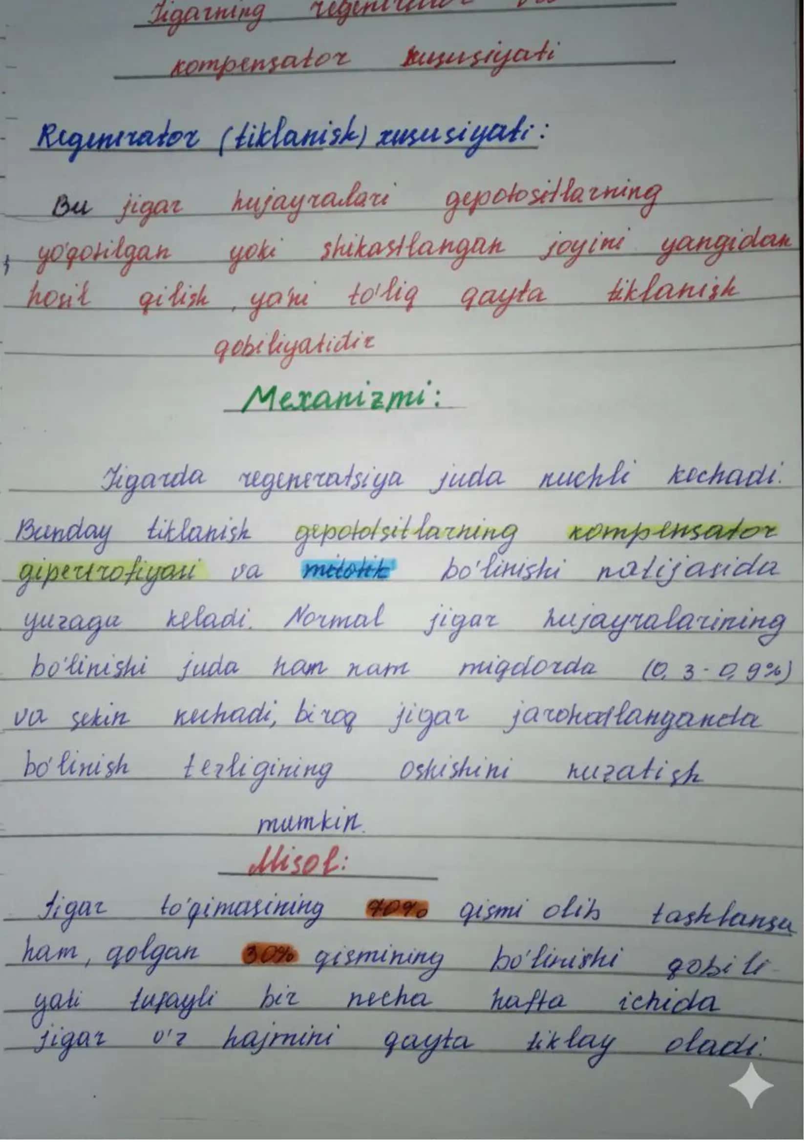 Jigar regeneratsiyasi va disse boshligidagi hujayralar 2