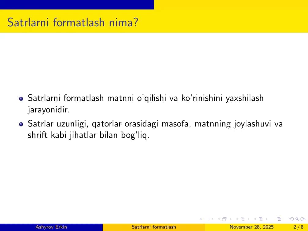 Satrlarni formatlash 2