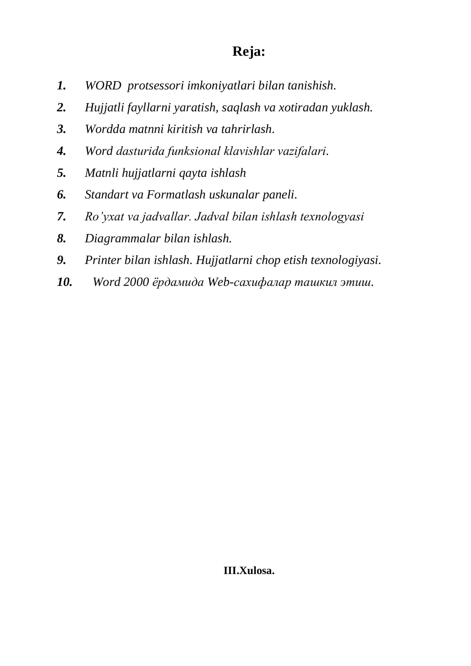 Microsoft WORD matn muharriri va uning imkoniyatlari 2