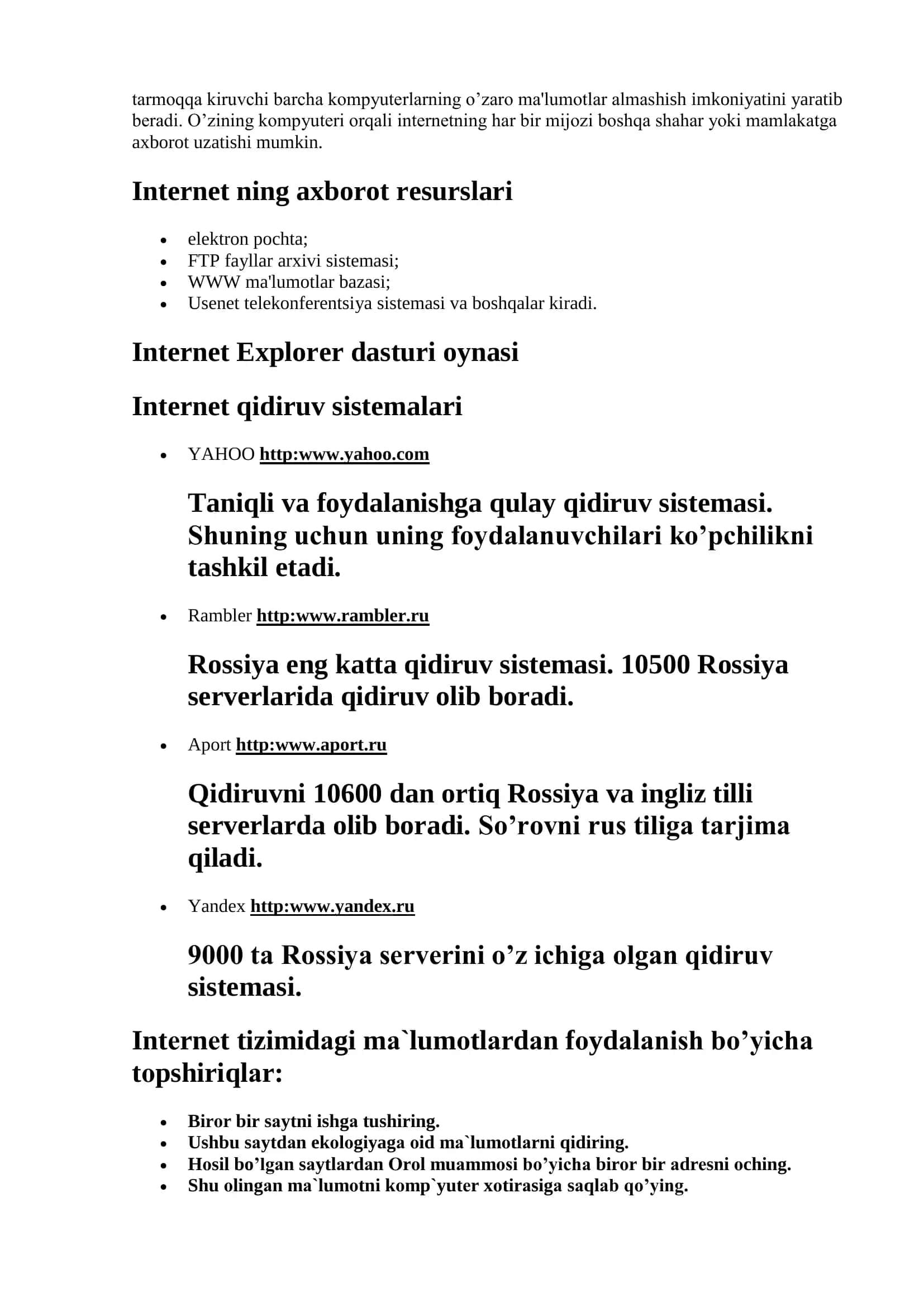 Internet tarmog`ining ishlash texnologiyasi 2