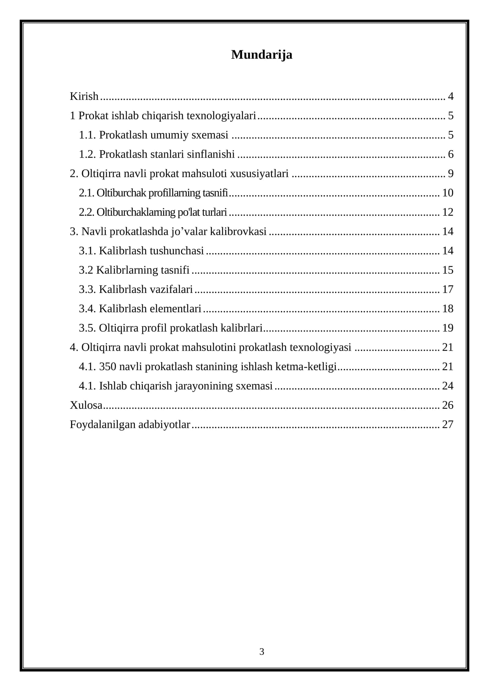 Oltiqirra shakldagi profilni prokatlash texnologiyasini ishlab chiqish 2