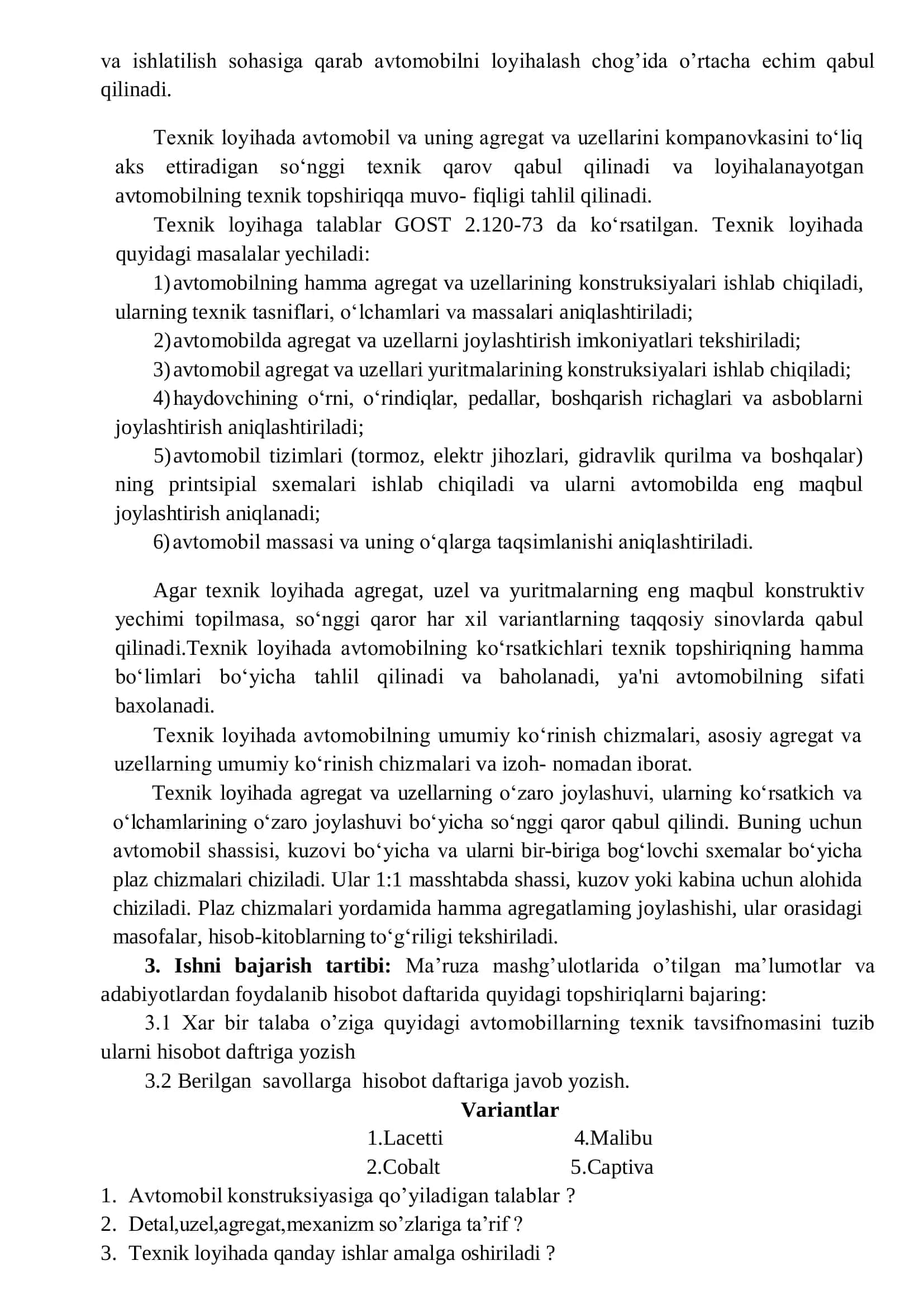 Transport vositasining texnik tavsifnomasini tuzish 2