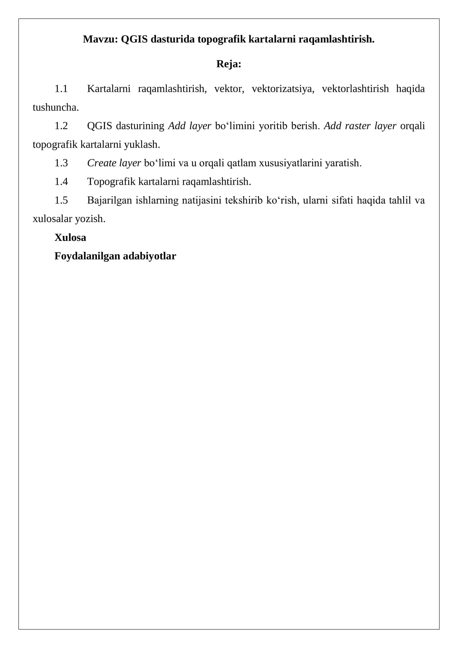 QGIS dasturida topografik kartalarni raqamlashtirish 2
