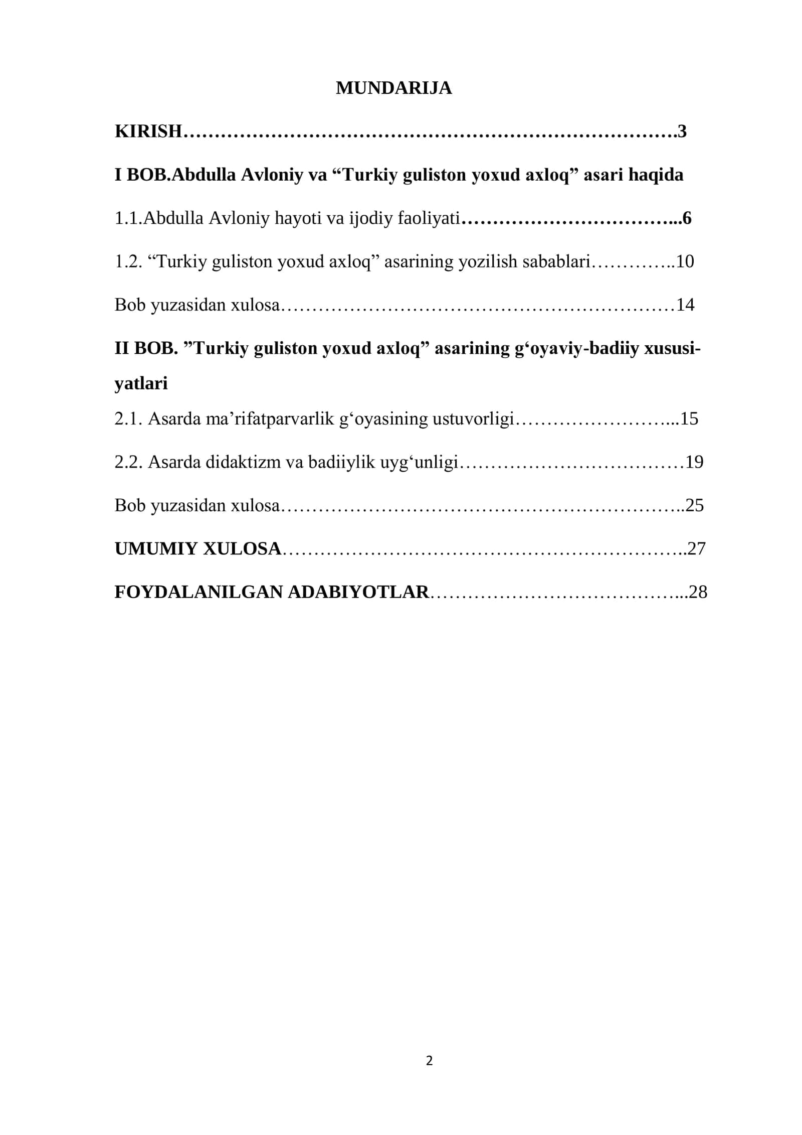 ABDULLA AVLONIYNING “TURKIY GULISTON YOXUD AXLOQ” ASARINING BADIIYATI 2