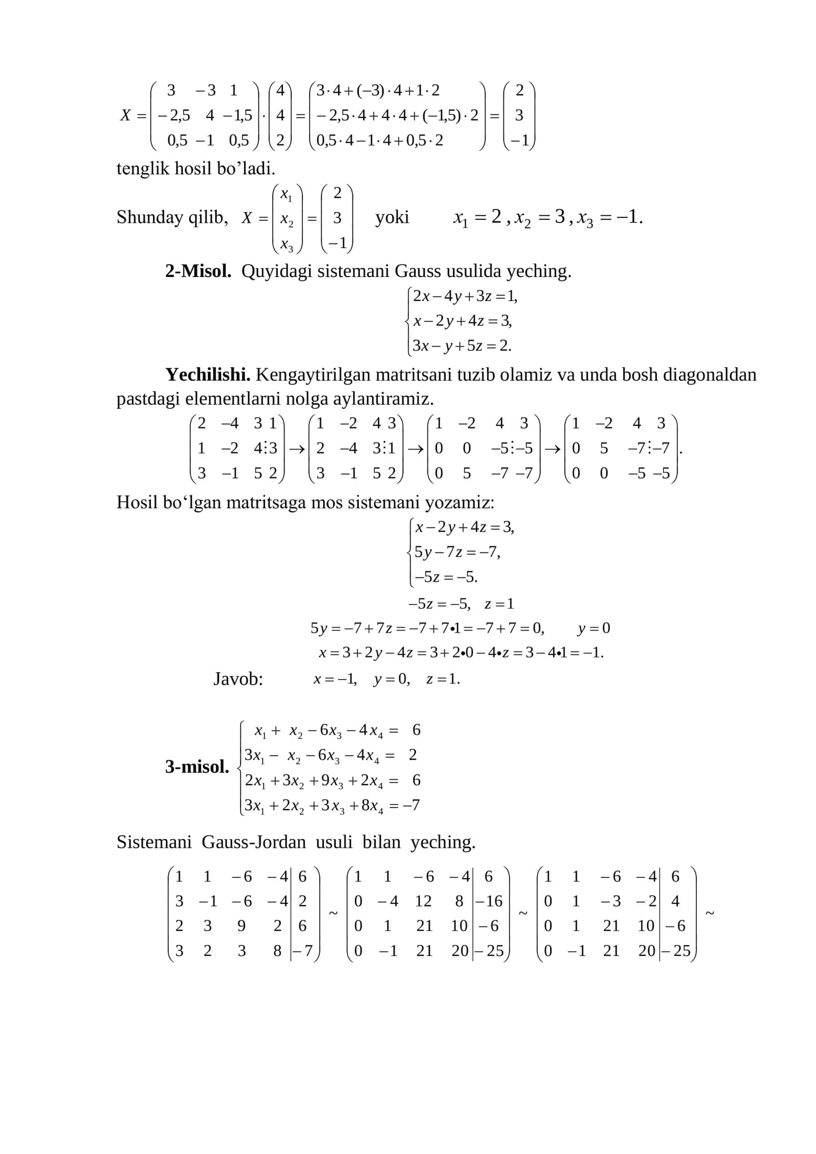 Chiziqli tenglamalar sistemasini yechishning Jordan-Gauss usuli 2