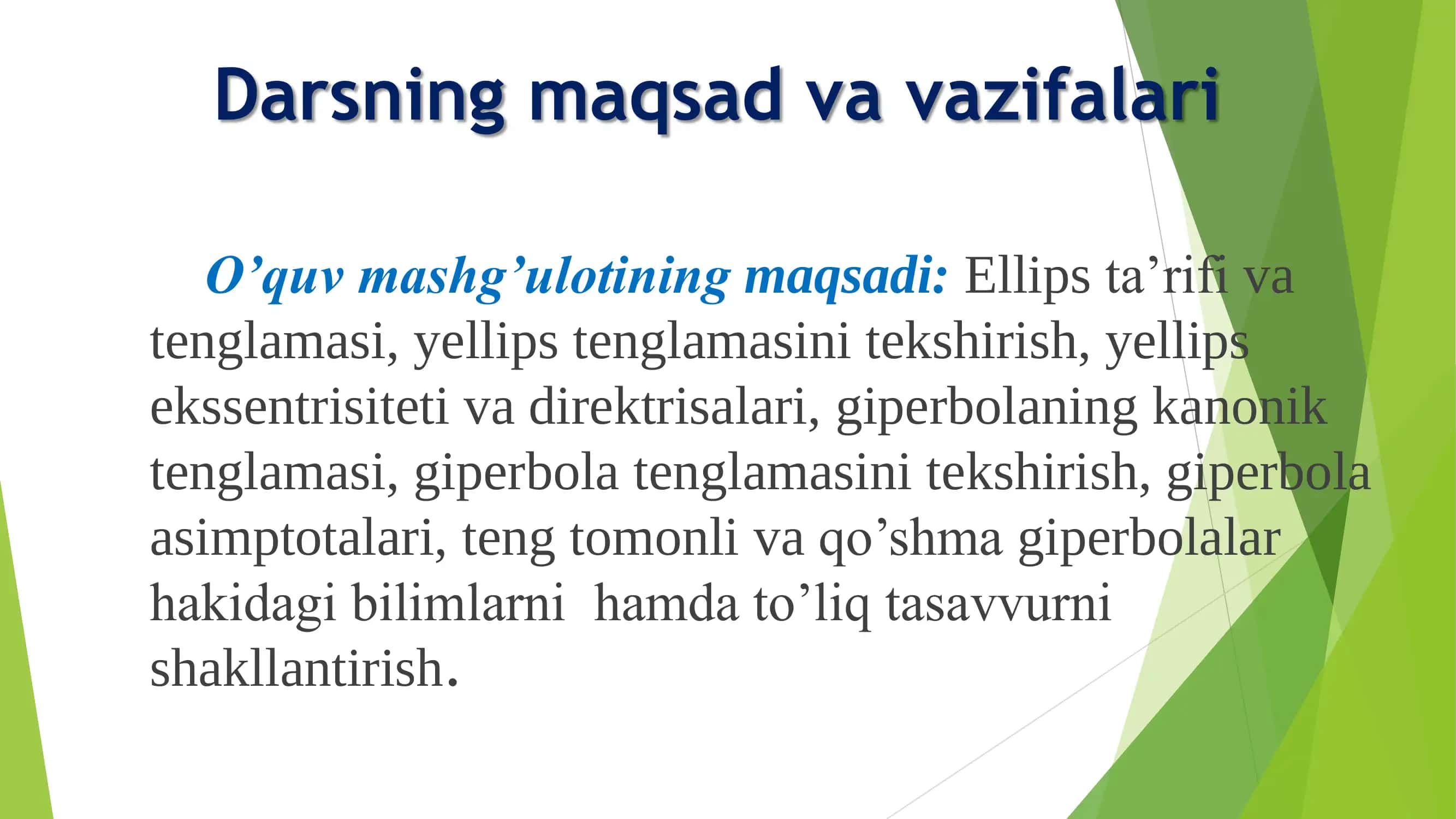 Ellips va giperbola tenglamasi 2