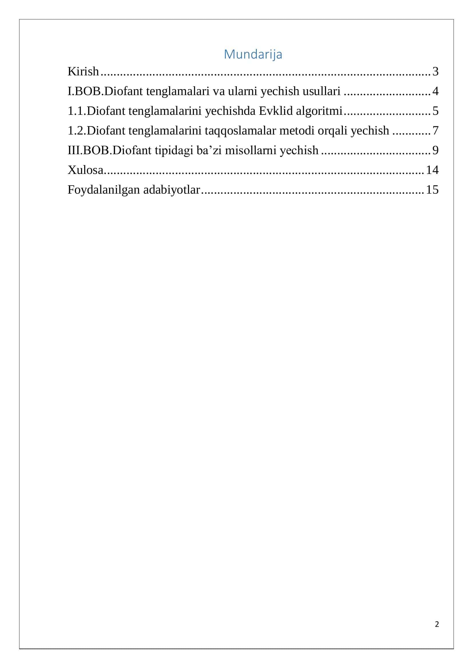 diofant tenglamalarimi yechishda Evklid algoritmidan foydalanish 2