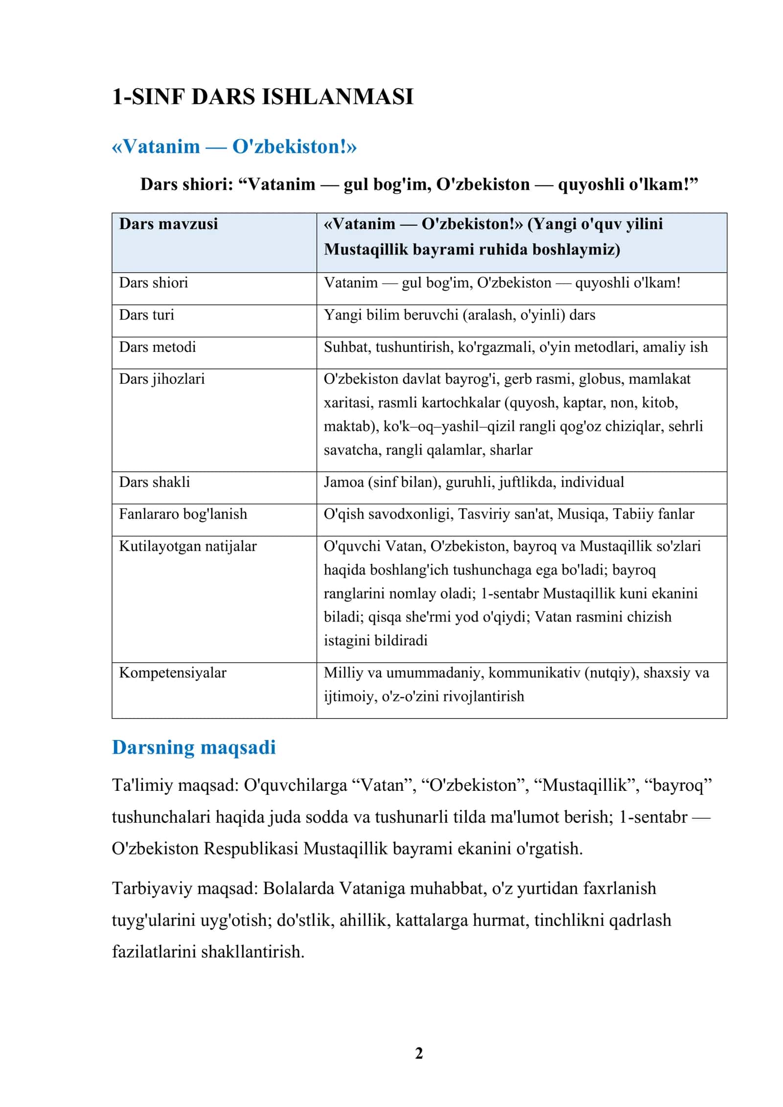 1-SINF DARS ISHLANMASI MUSTAQILLIK BAYRAMIGA 2