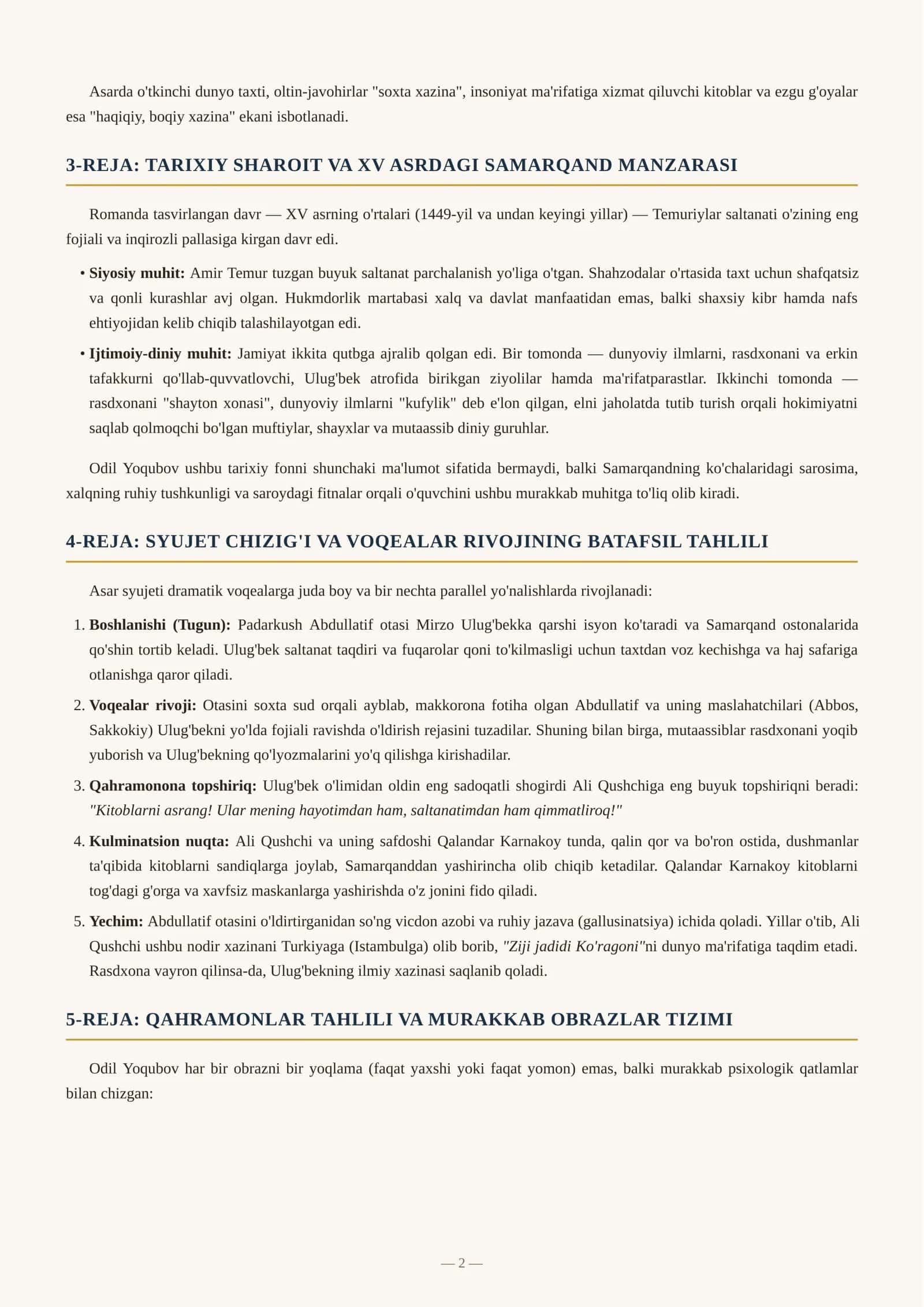 Ulug'bek Xazinasi romani qisqacha tahlili. 2