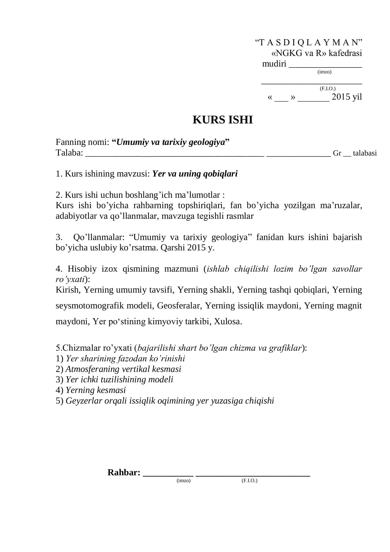 KURS ISHI Umumiy va tarixiy geologiya 2