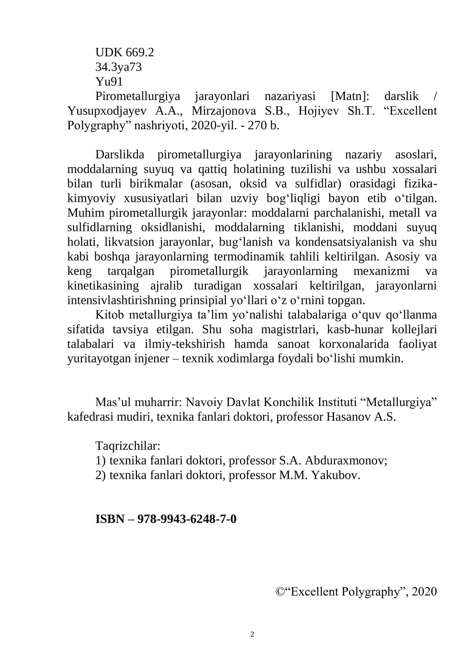 Pirometallurgiya jarayonlari nazariyasi 2