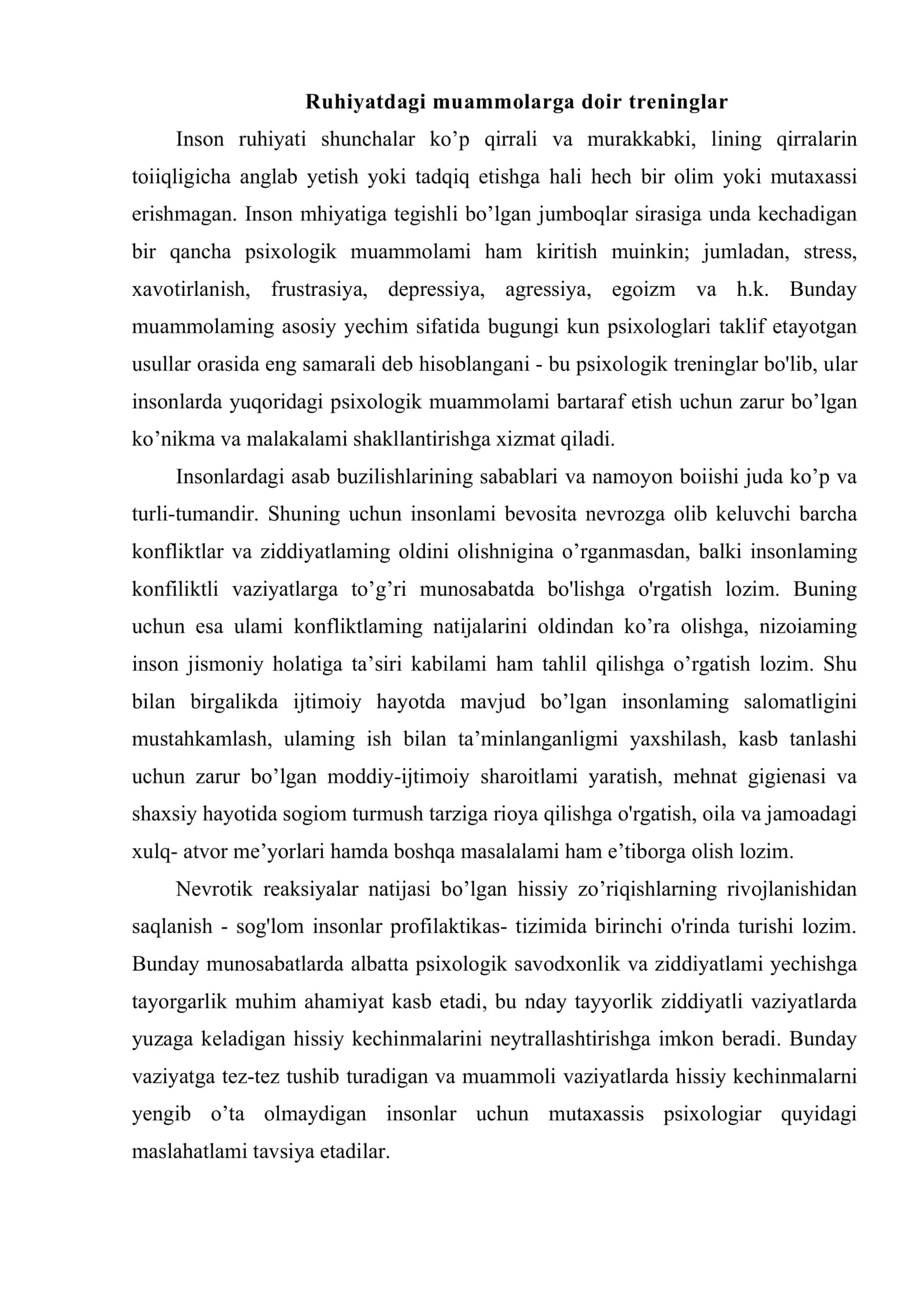 Stressni bartaraf etish treninglari 2
