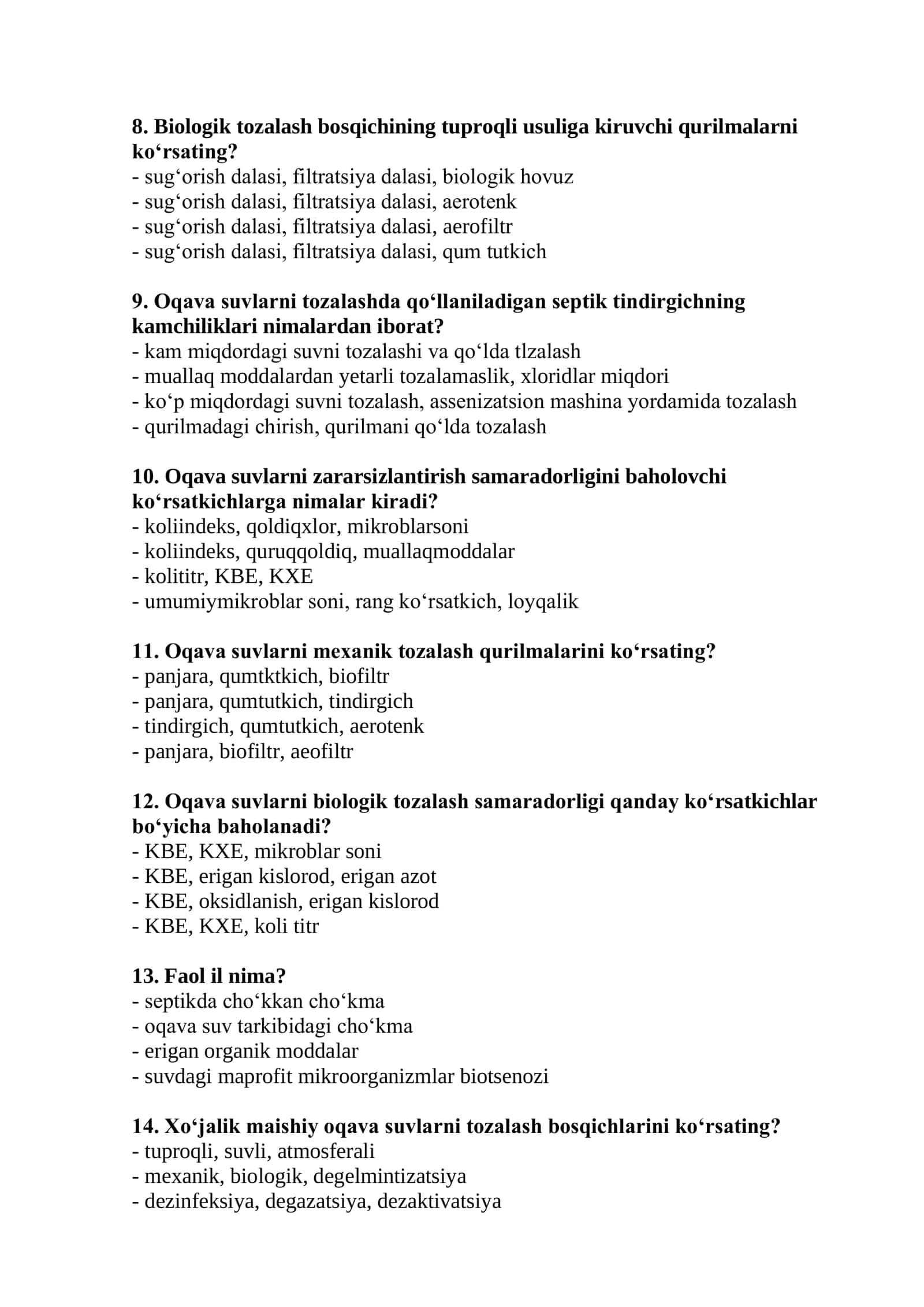 Kommunal gigiyena test savollari 2026 2