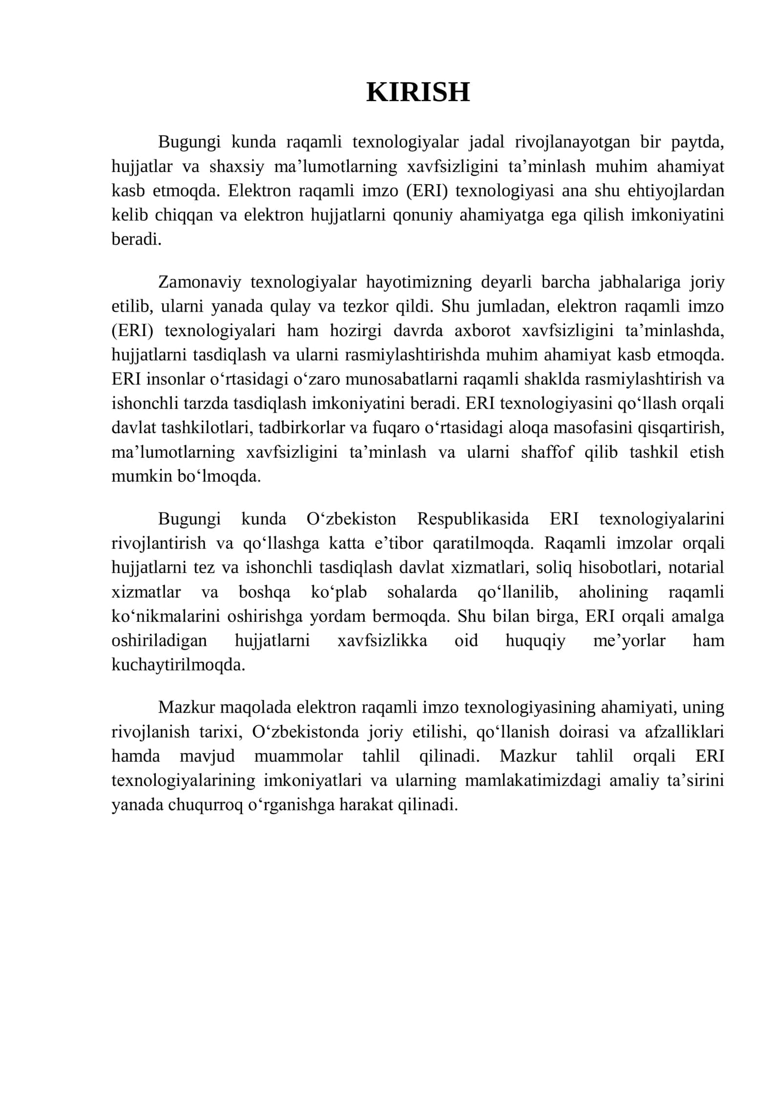 Elektron raqamli imzo va uni respublikamizda taqbiq etish holati 2