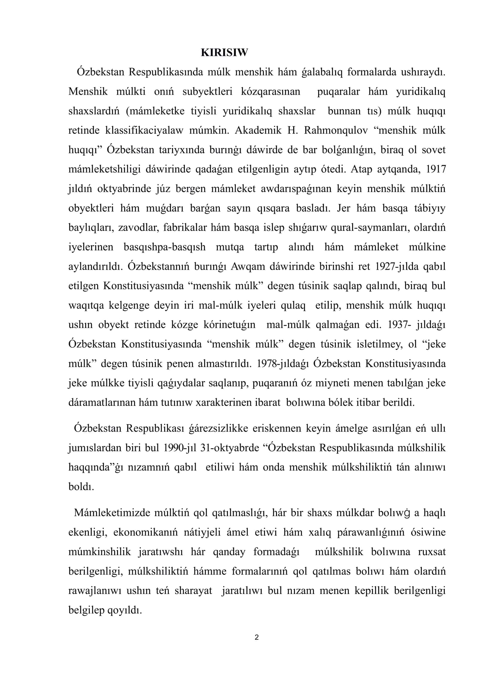 Jeke múlk huqıqı REFERAT 2